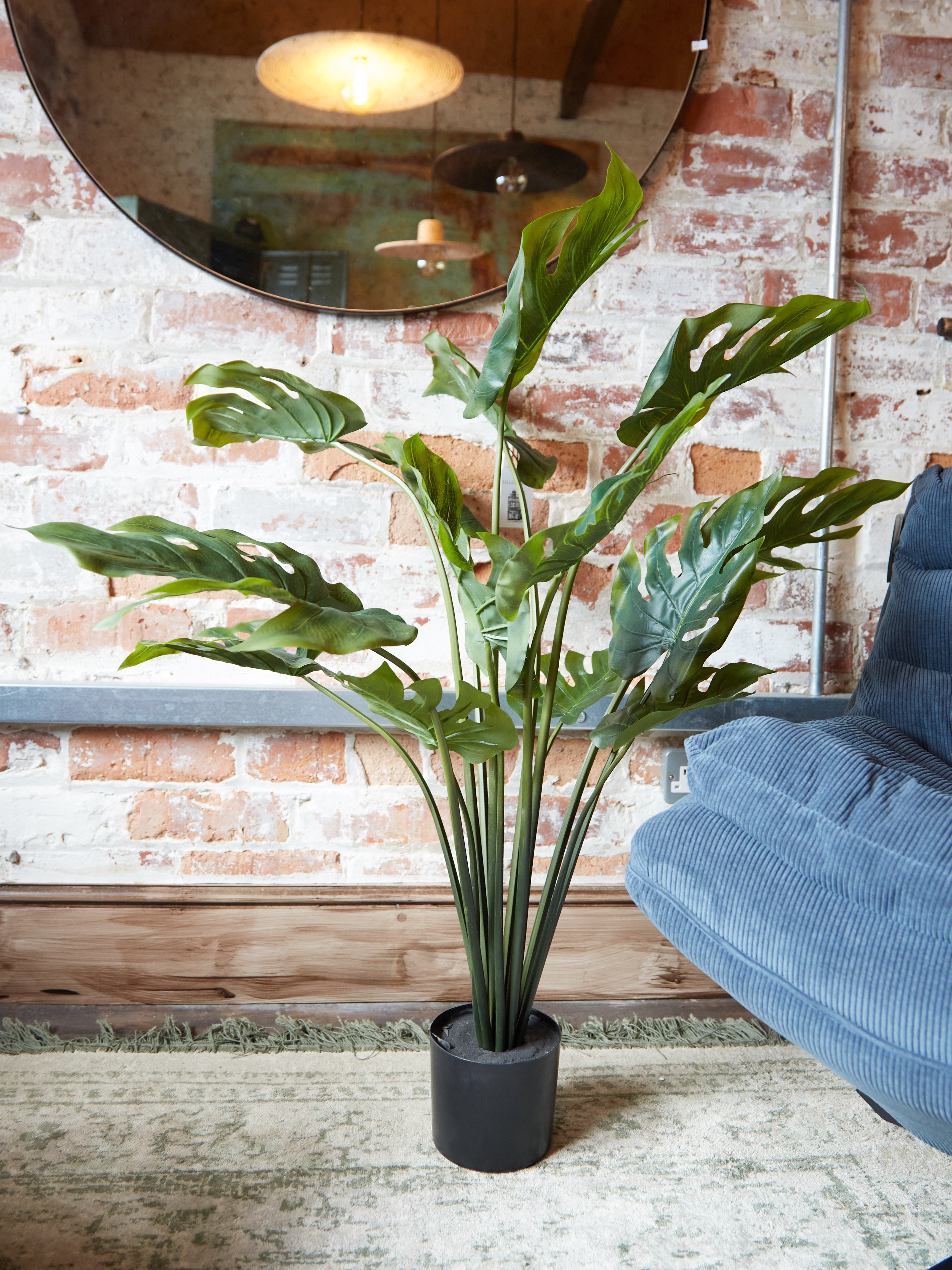 Green Faux Monstera Palm in Black Pot