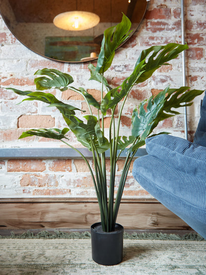 Green Faux Monstera Palm in Black Pot