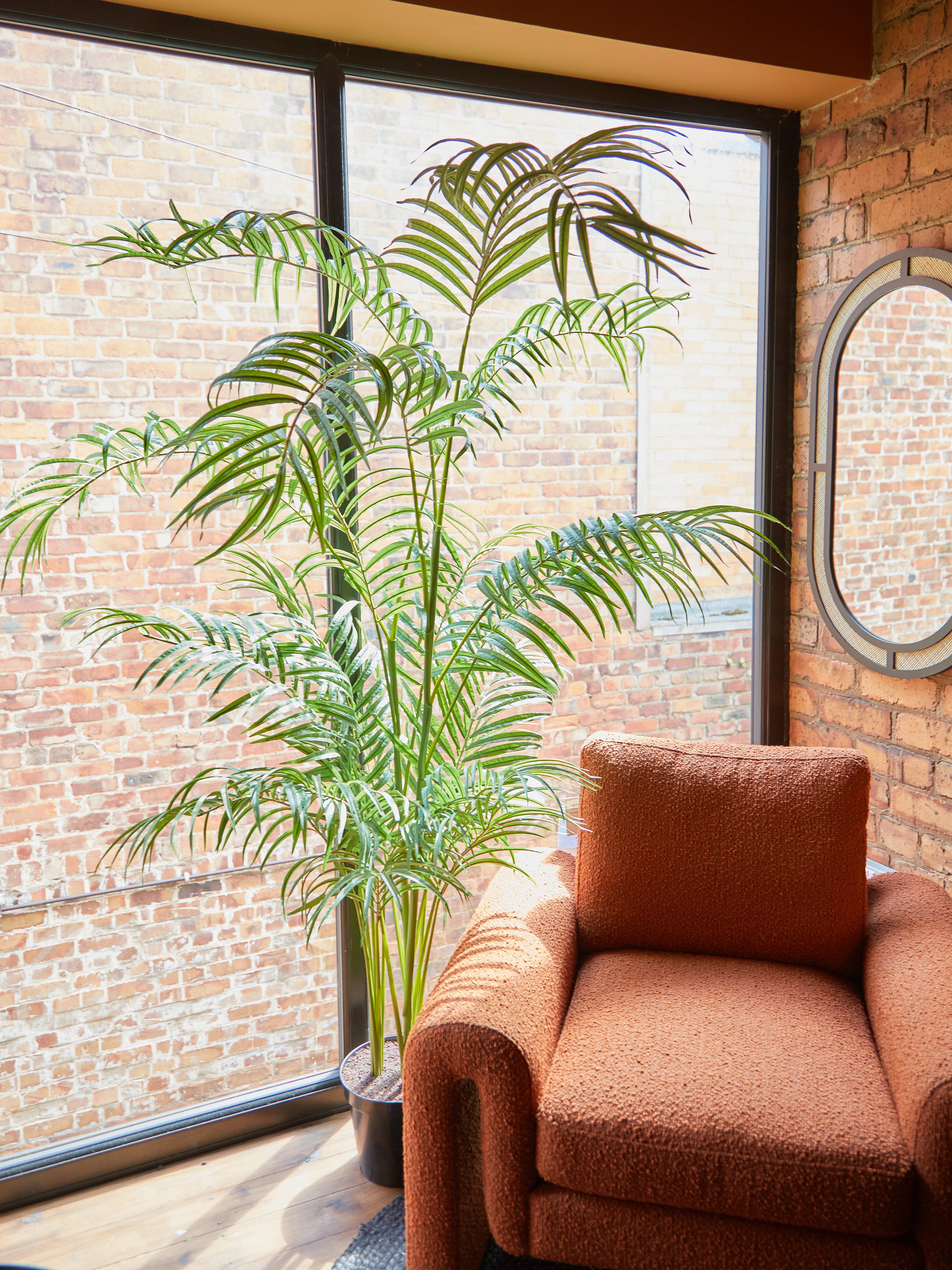 Large Faux Green Palm Tree in Black Pot