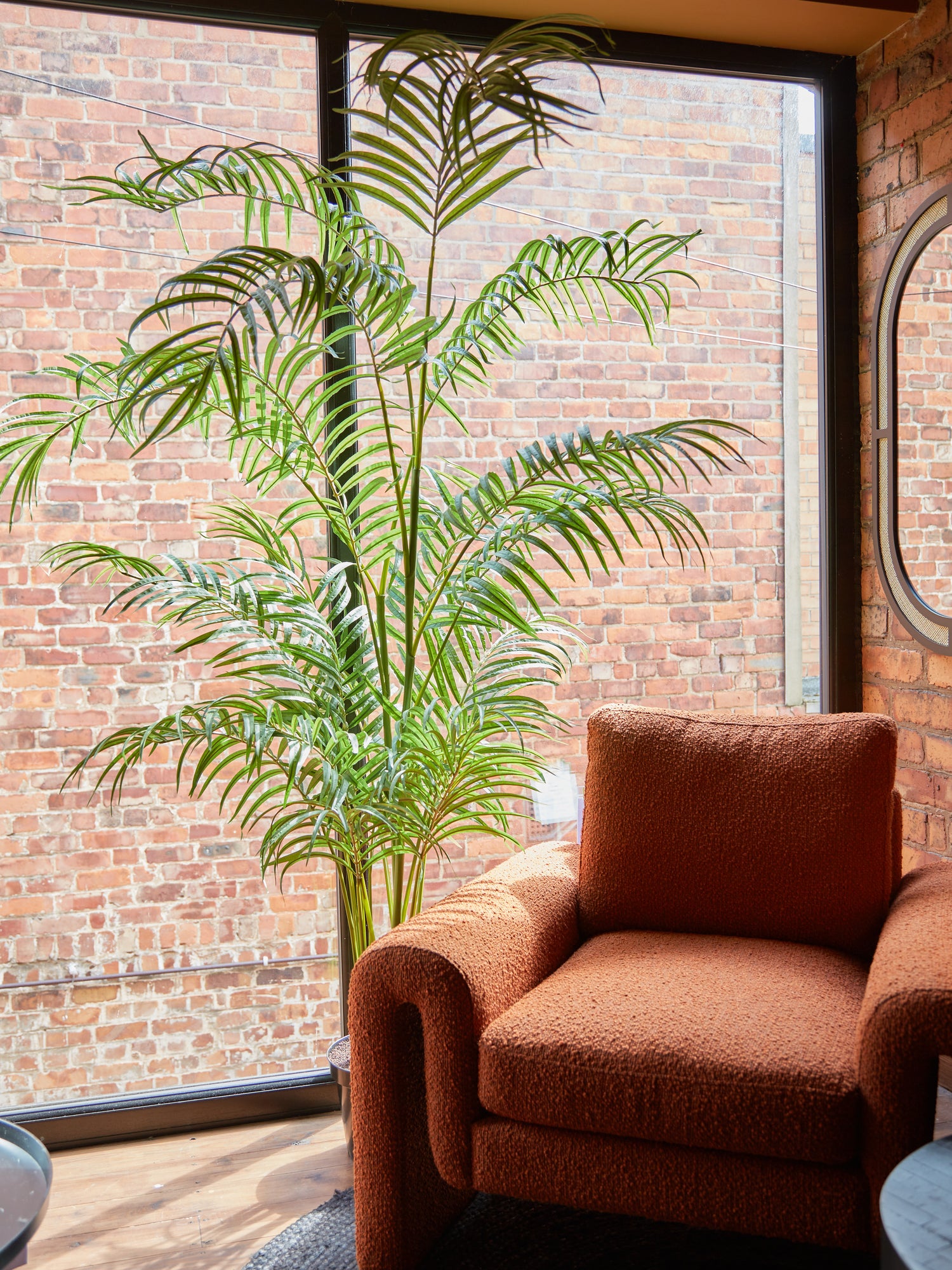 Large Faux Green Palm Tree in Black Pot