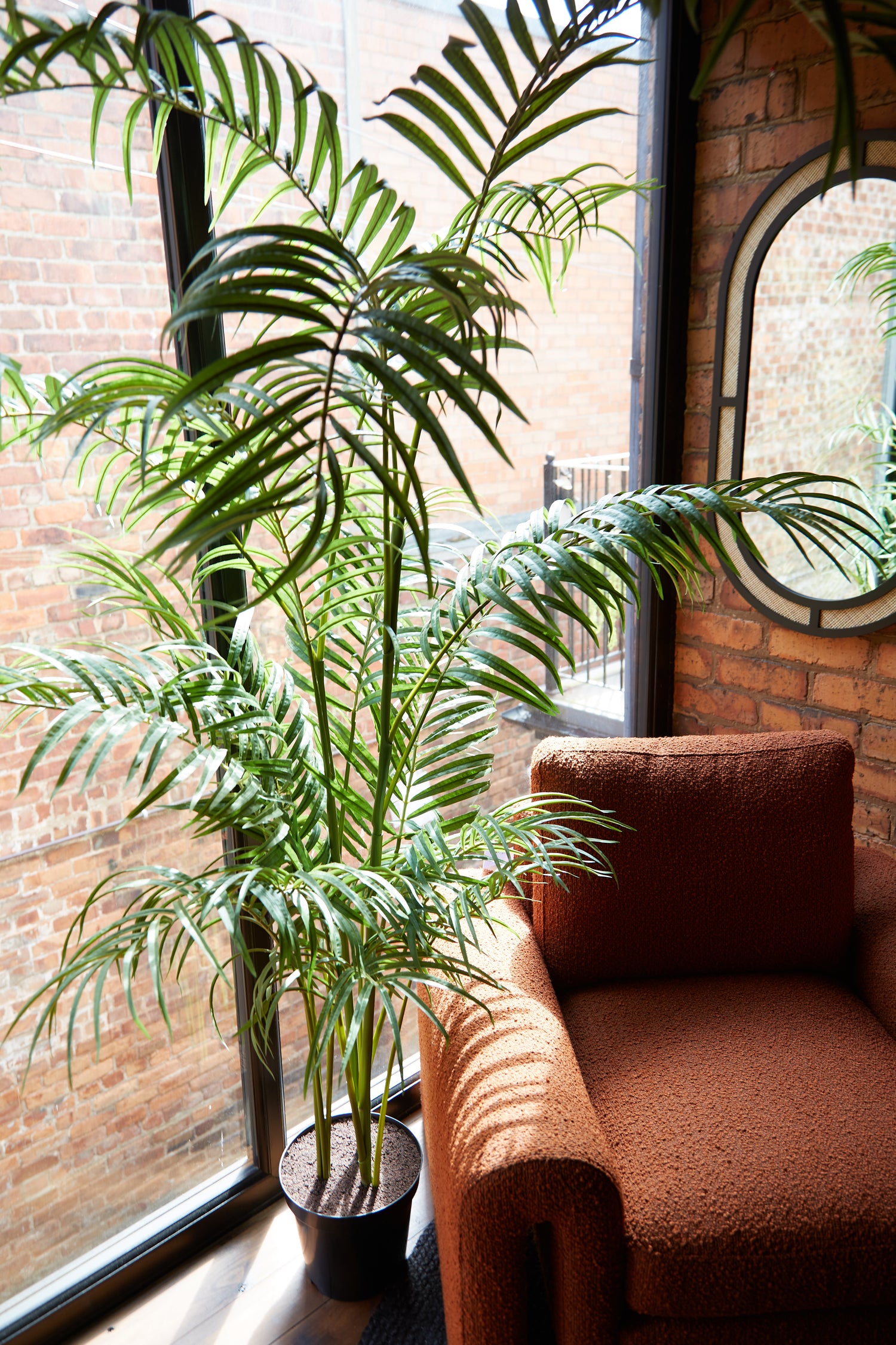 Large Faux Green Palm Tree in Black Pot