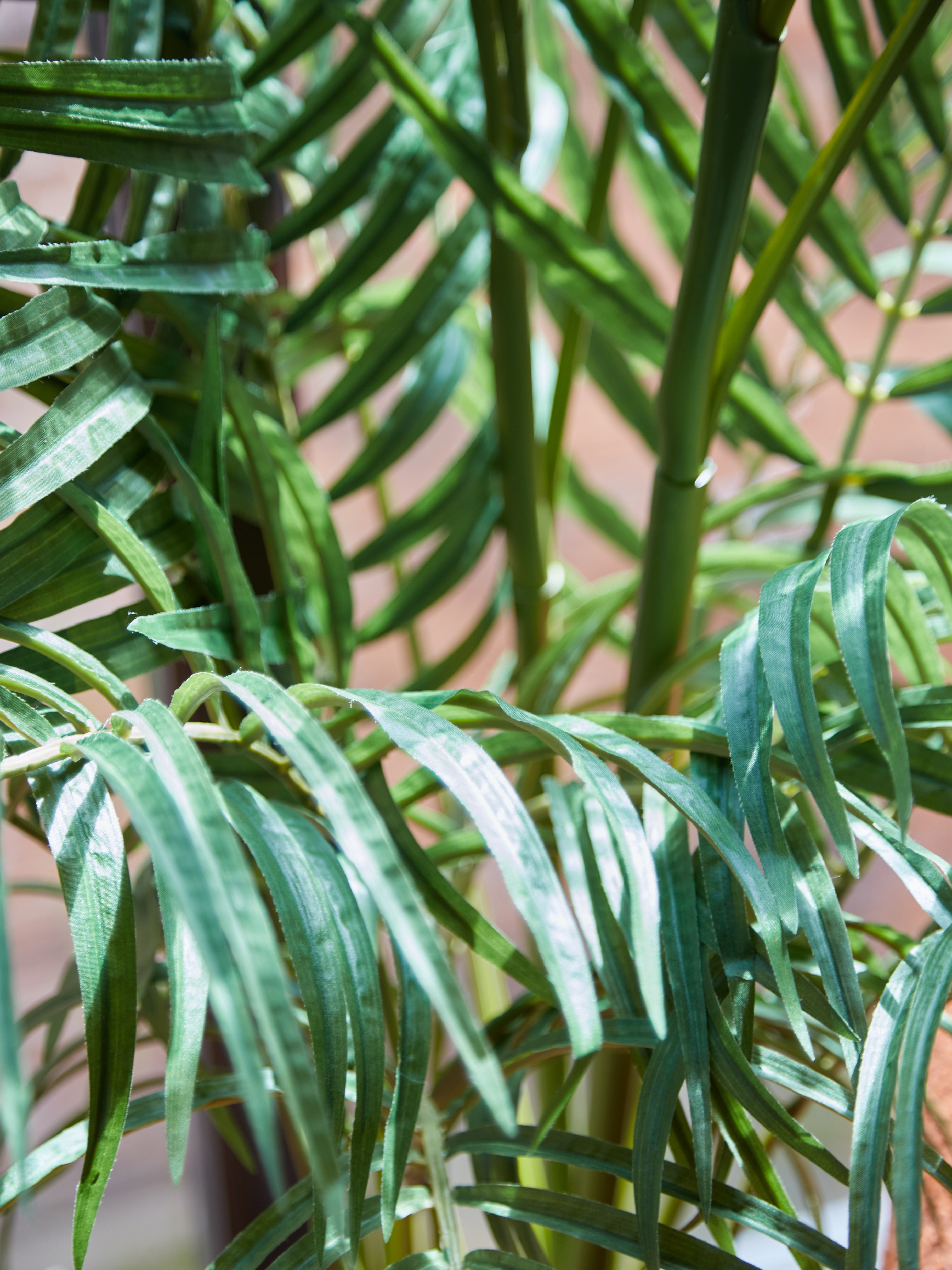 Large Faux Green Palm Tree in Black Pot