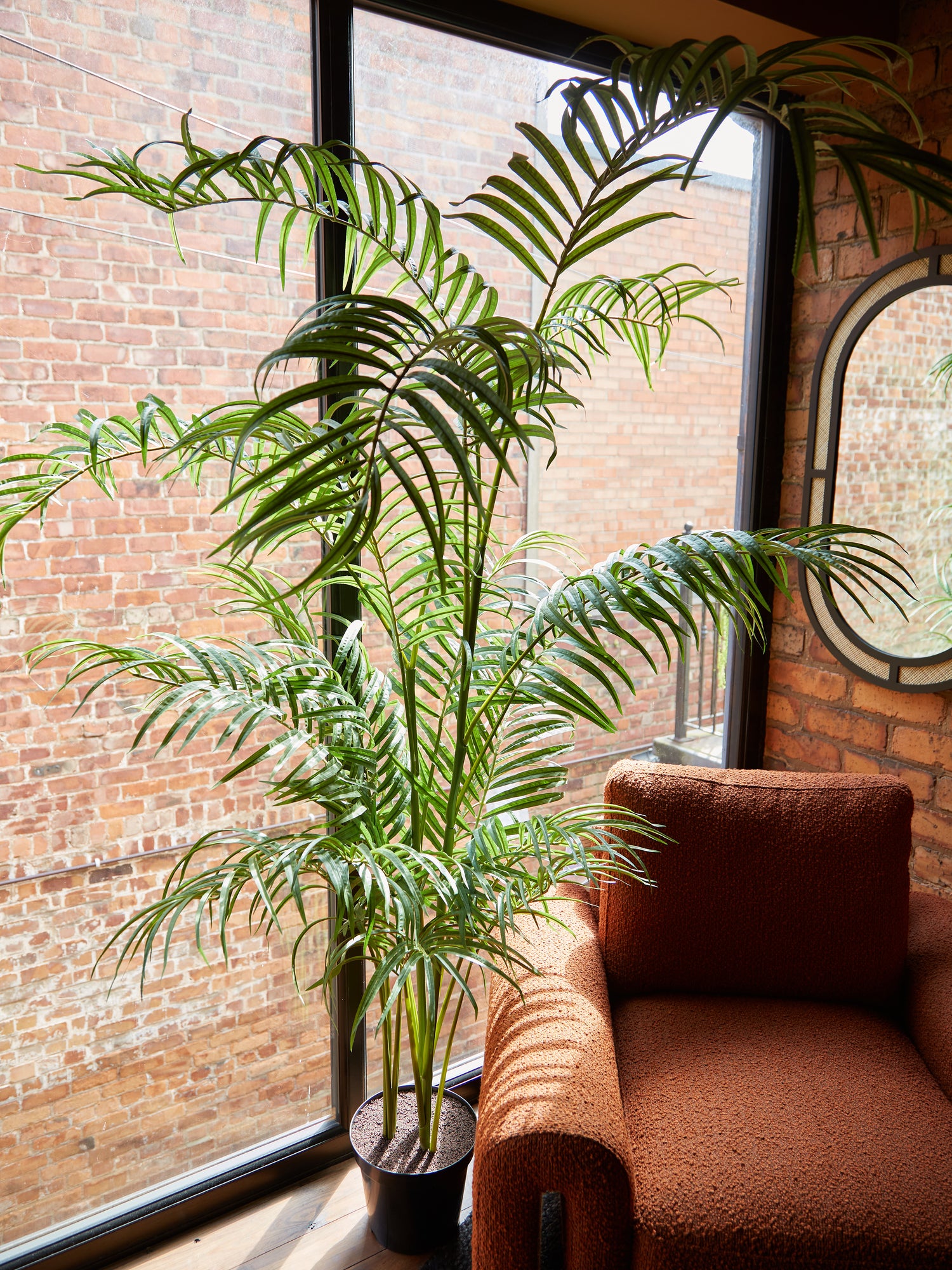 Large Faux Green Palm Tree in Black Pot