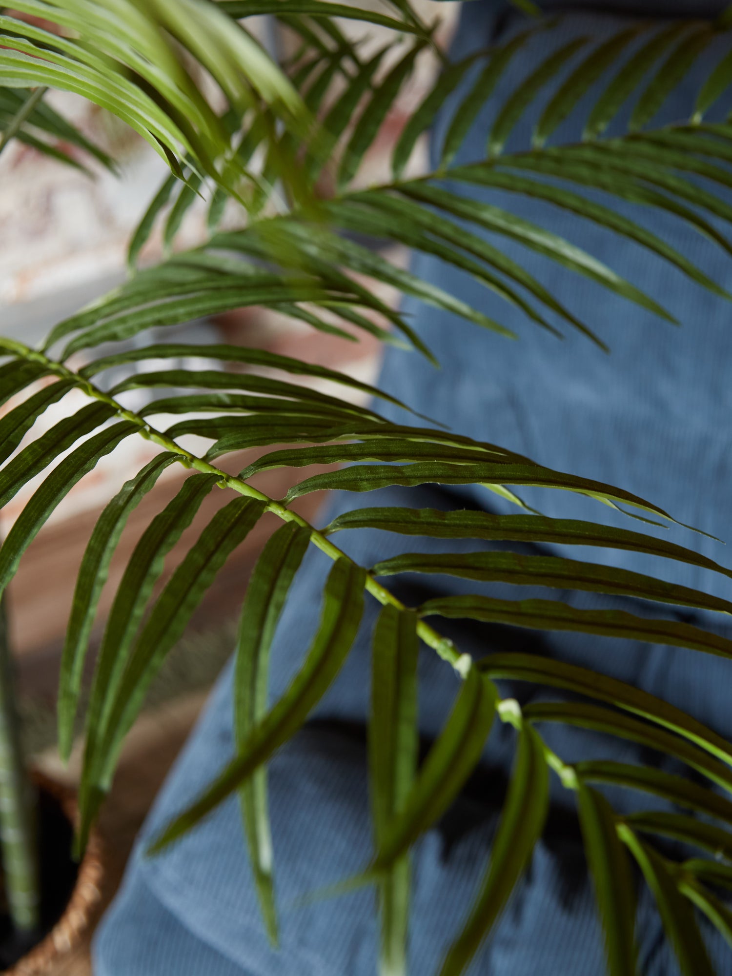 Large Faux Green Bamboo Palm Tree in Black Pot