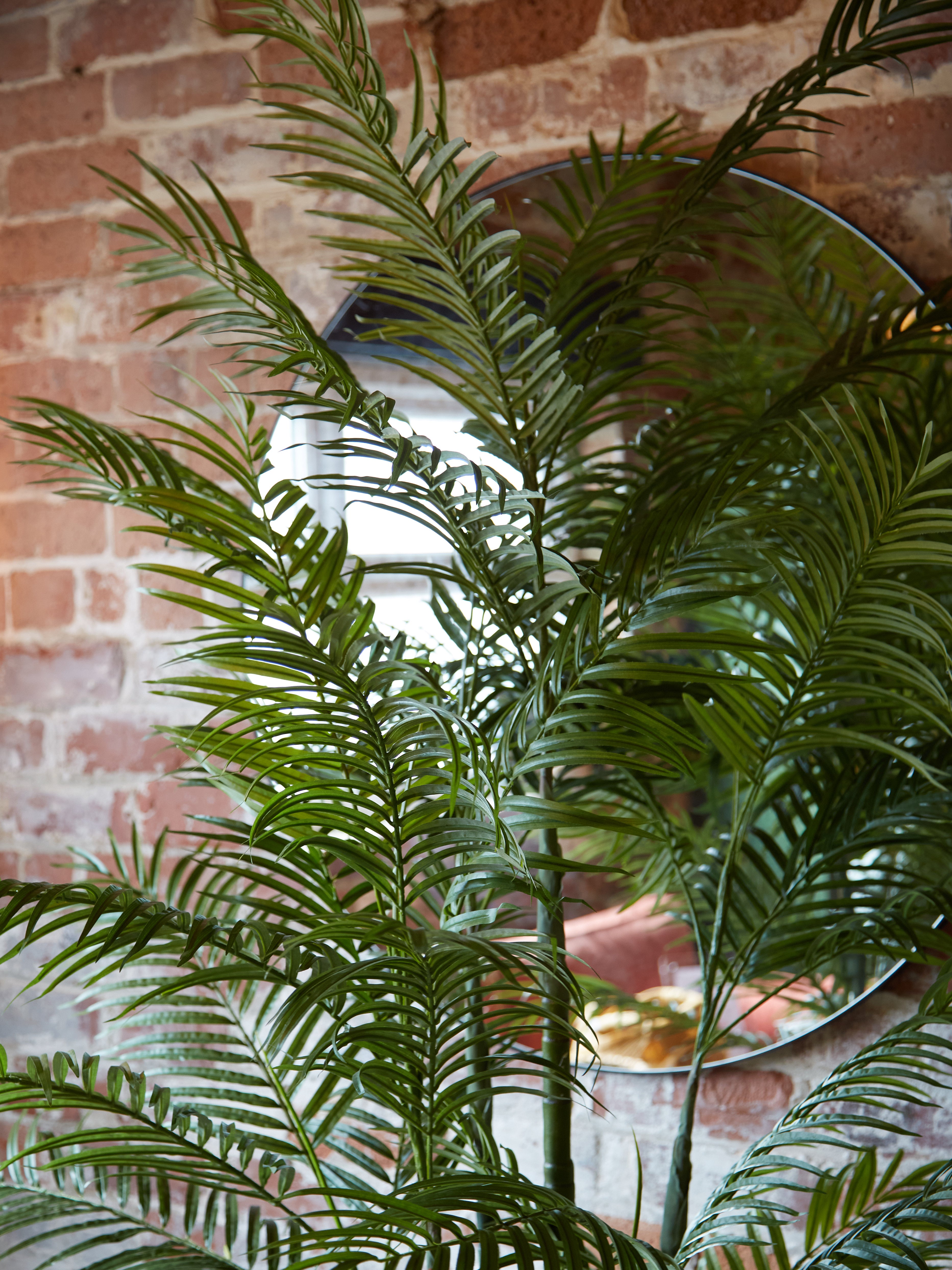 Large Faux Green Bamboo Palm Tree in Black Pot