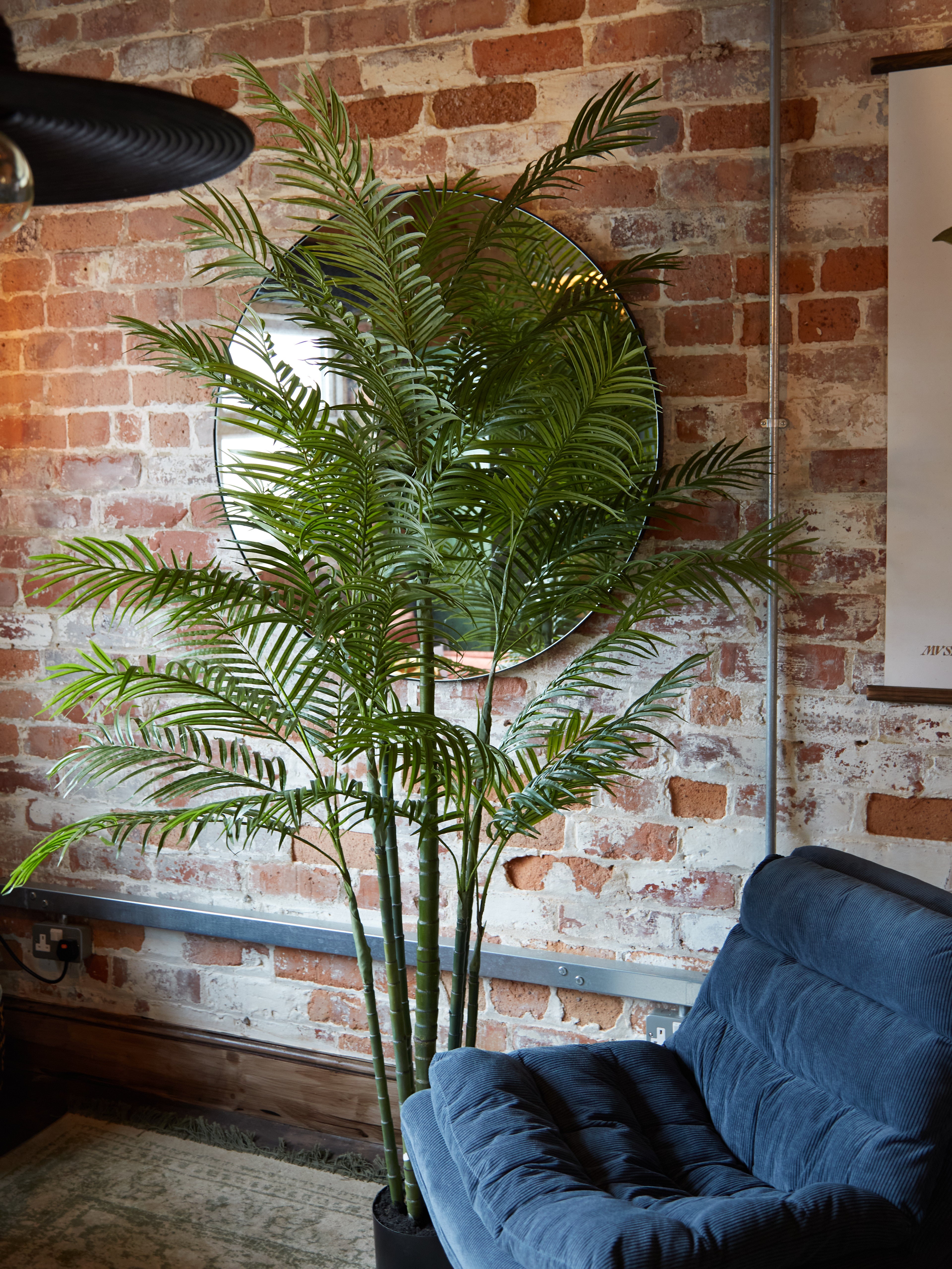 Large Faux Green Bamboo Palm Tree in Black Pot