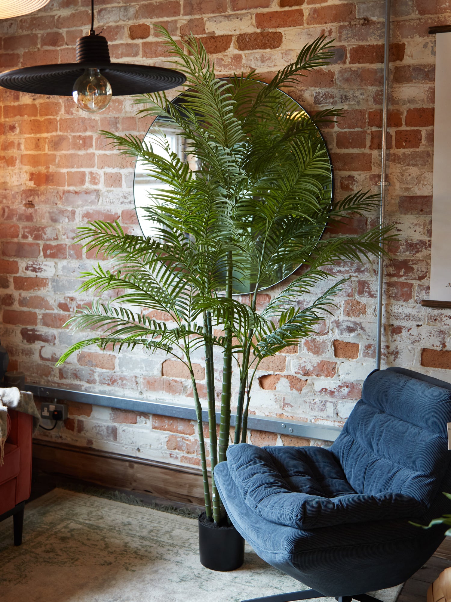 Large Faux Green Bamboo Palm Tree in Black Pot