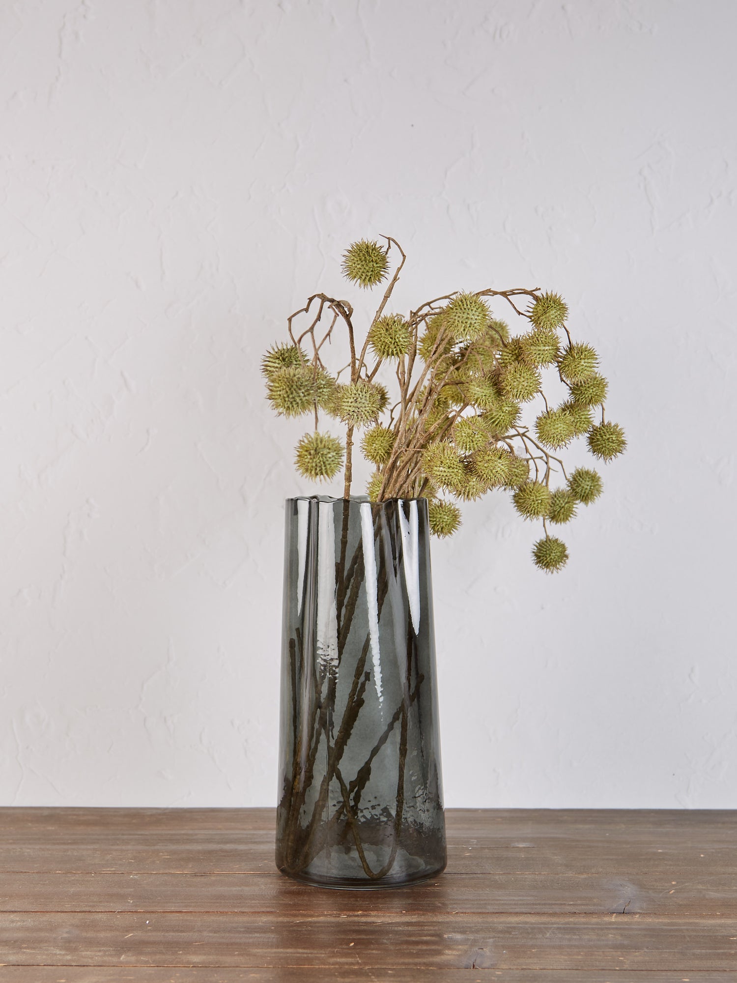 Textured Glass Stem Vase - Grey