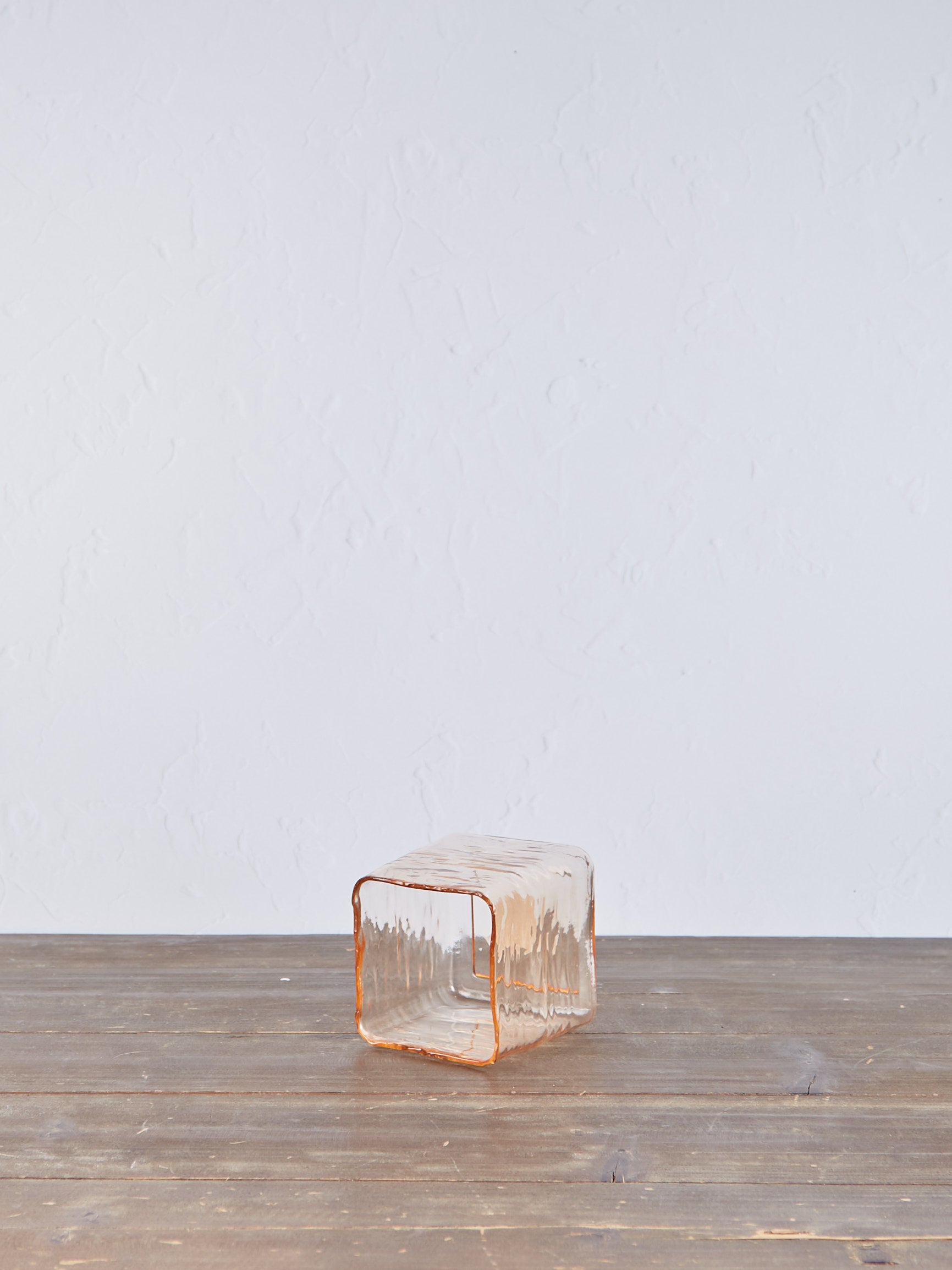 Organic Square Glass Tealight Holder - Peach