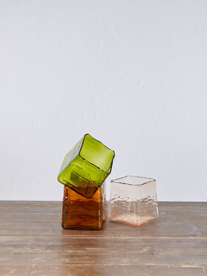 Organic Square Glass Tealight Holder - Peach