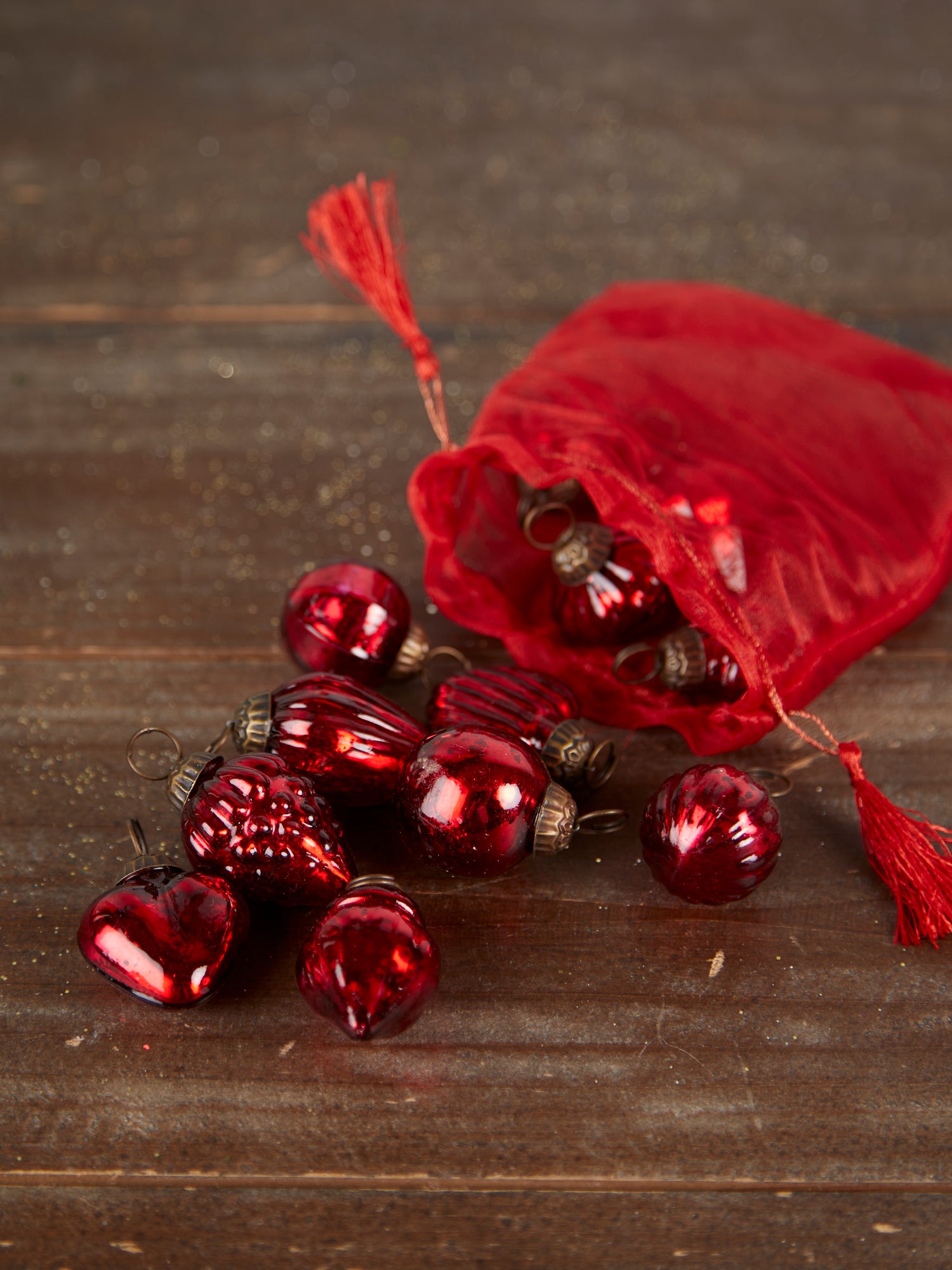 Assorted Bag of Red Glass Baubles