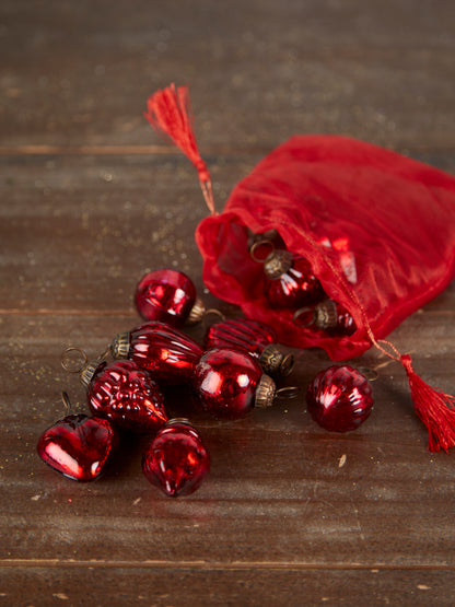 Assorted Bag of Red Glass Baubles