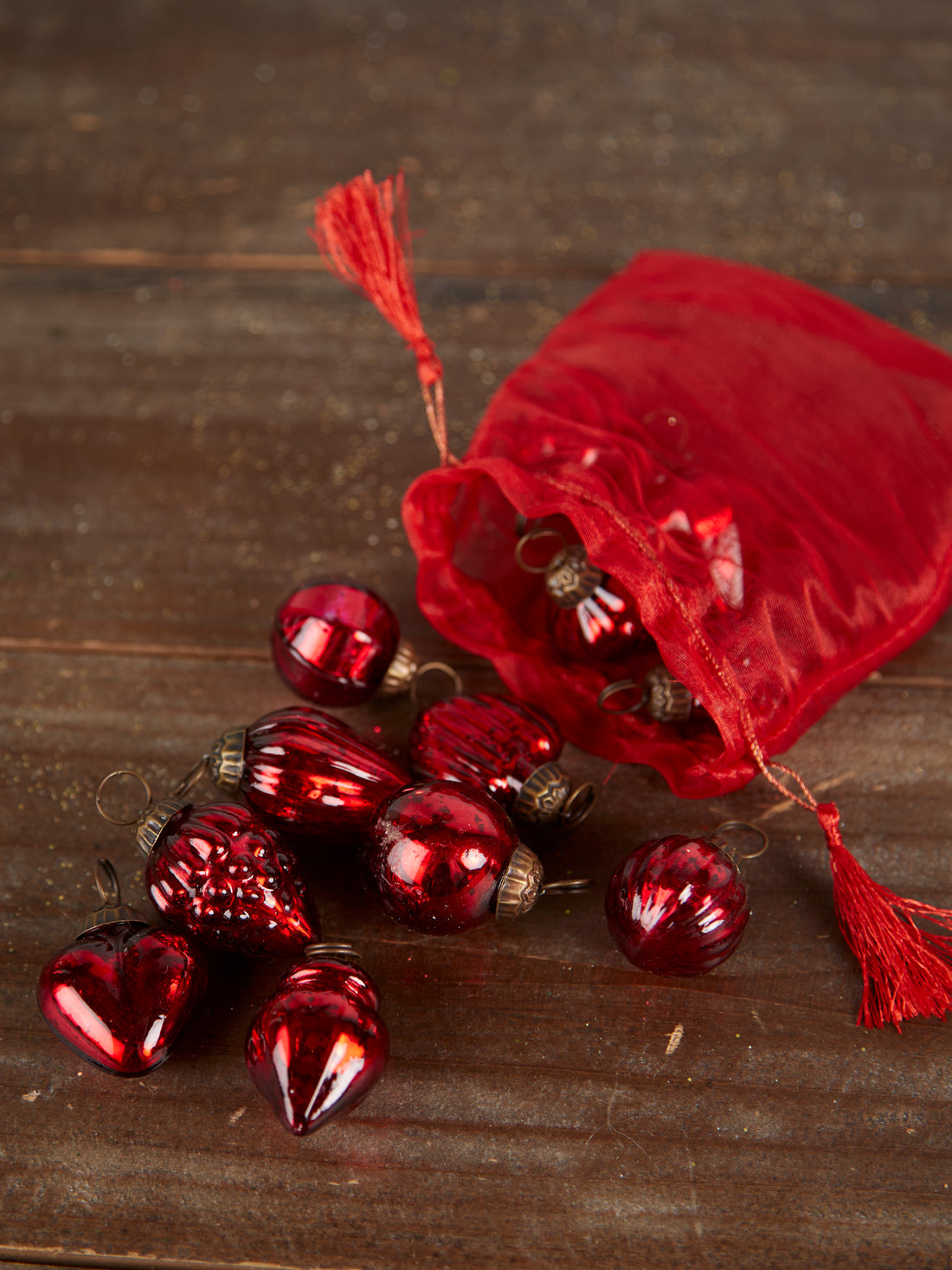 Assorted Bag of Red Glass Baubles