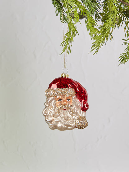 Nostalgic Santa Head Glass Bauble