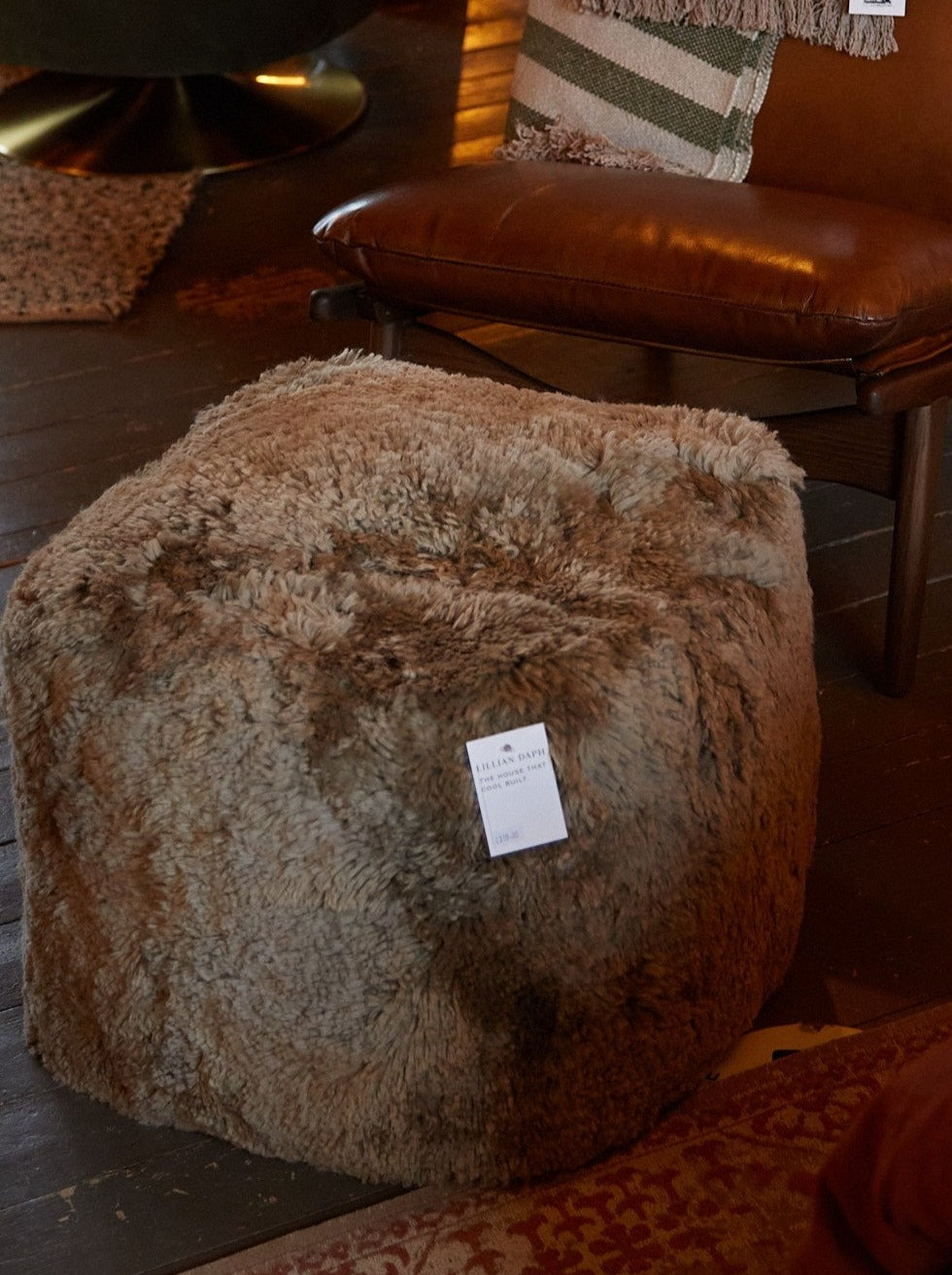 Taupe Sheepskin Pouffe