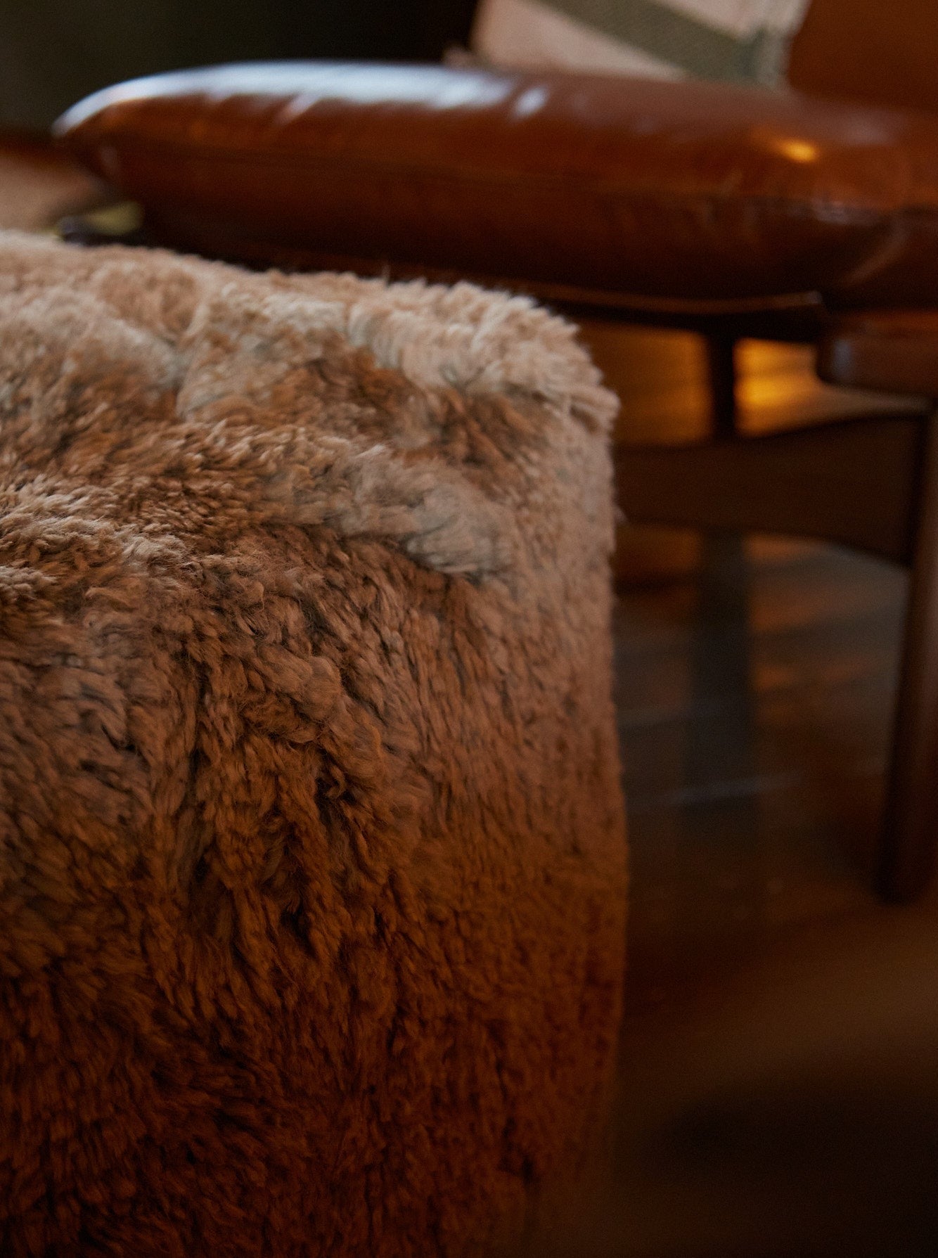 Taupe Sheepskin Pouffe