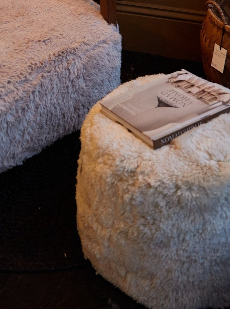 Round Cream Sheepskin Pouffe