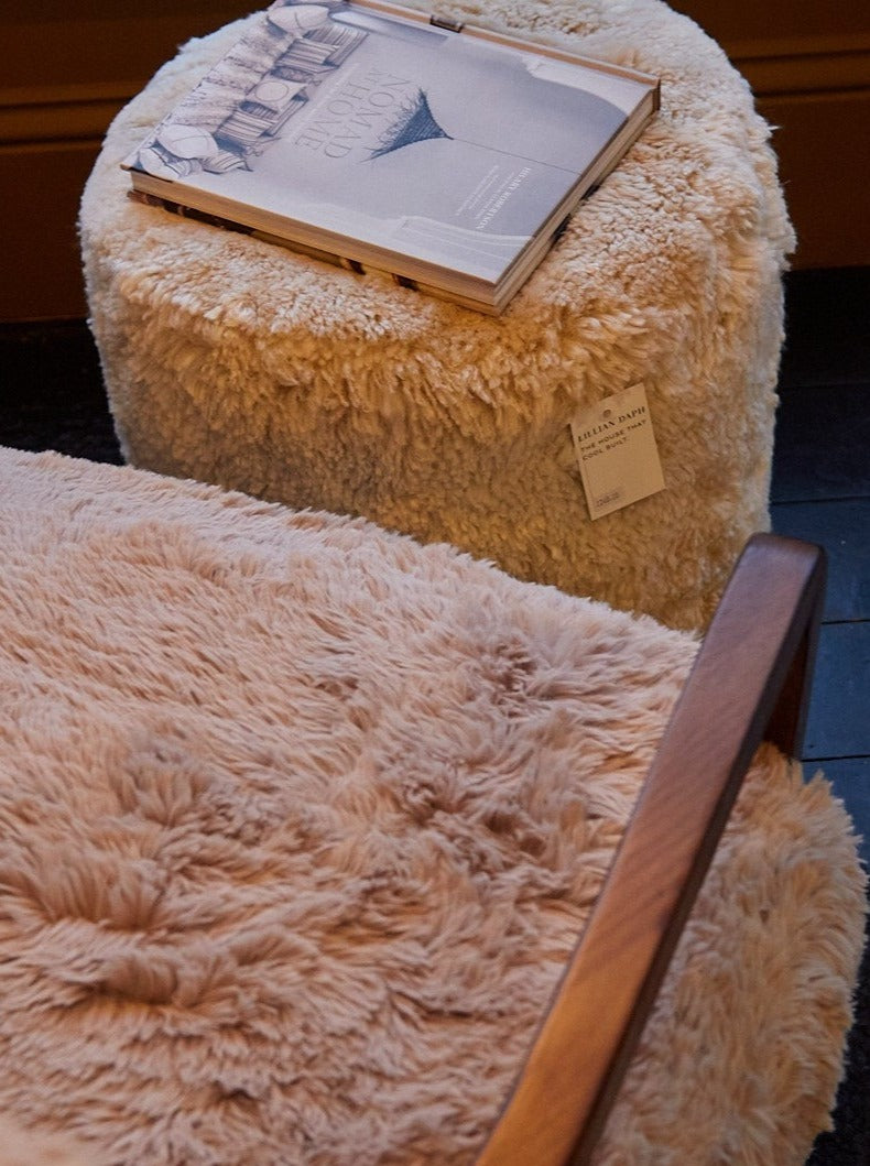 Round Cream Sheepskin Pouffe