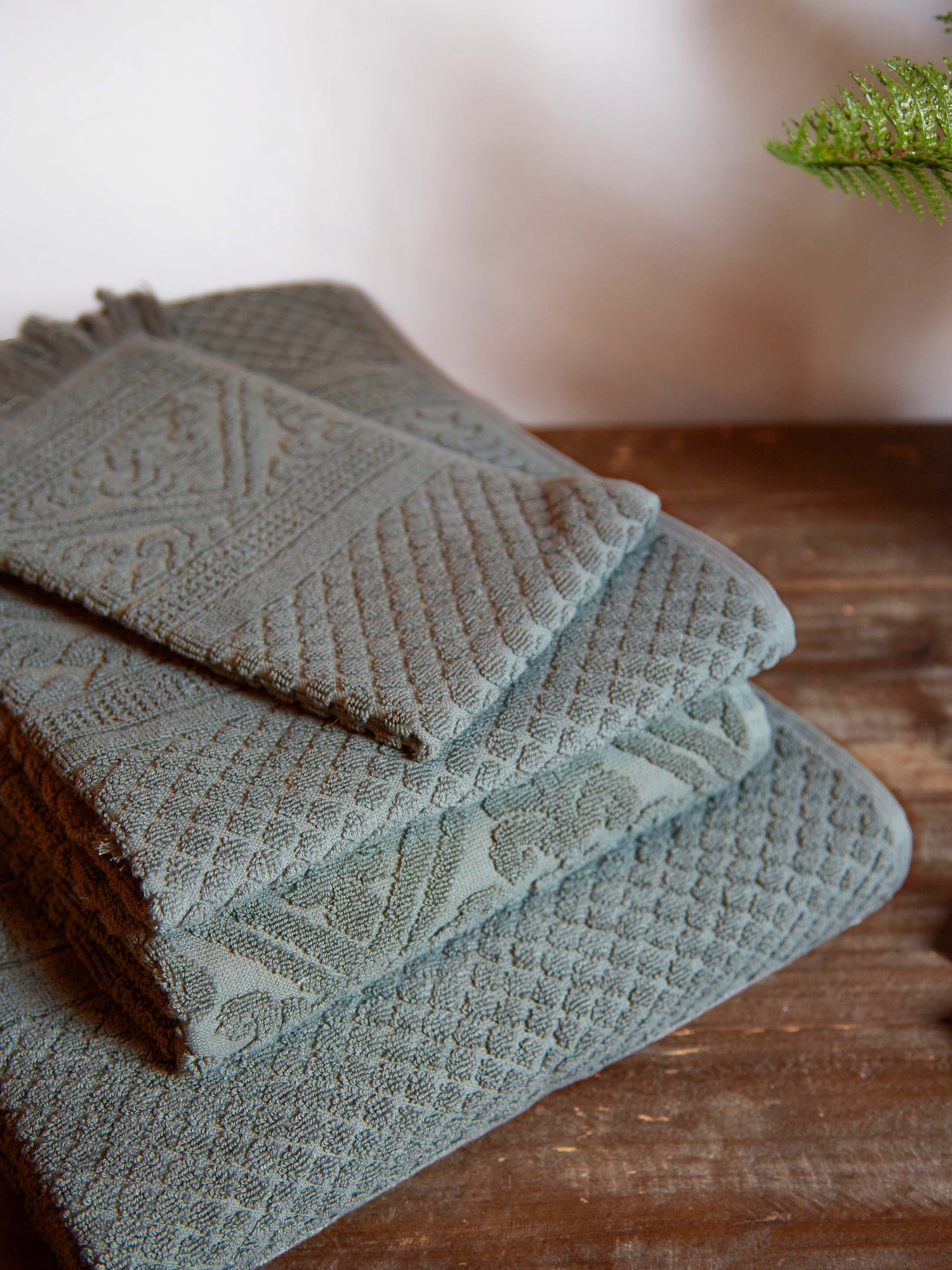 Embossed Jacquard Towel in Thyme Green - 4 Sizes Available