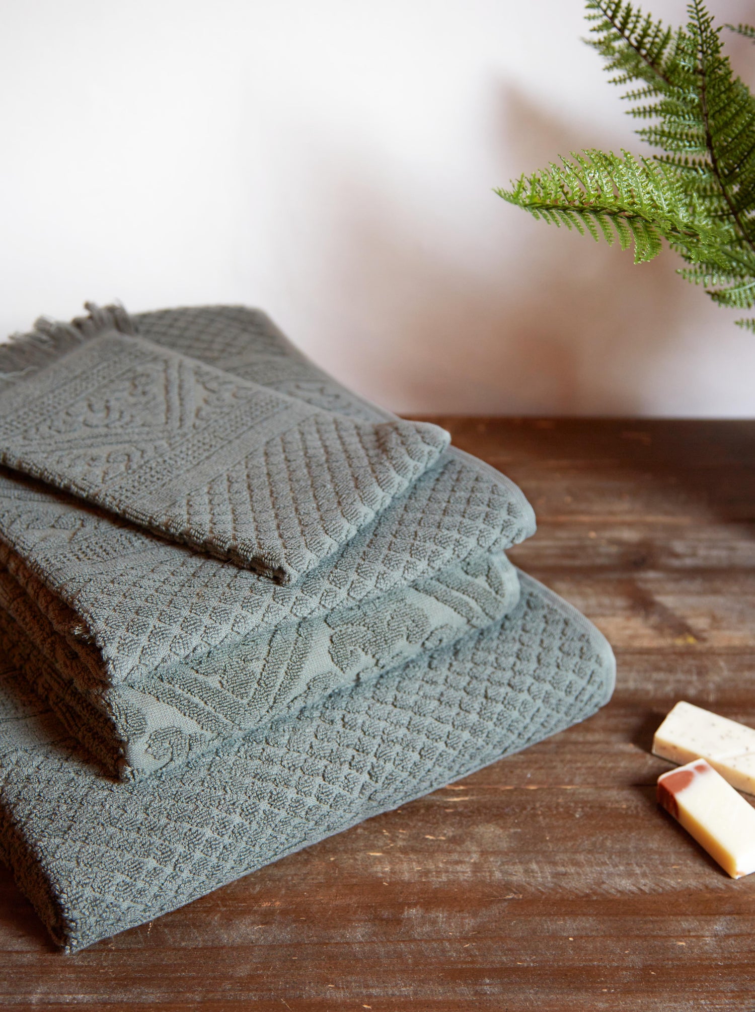 Embossed Jacquard Towel in Thyme Green - 4 Sizes Available