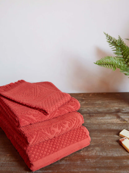 Embossed Jacquard Towel in Brick - 4 Sizes Available