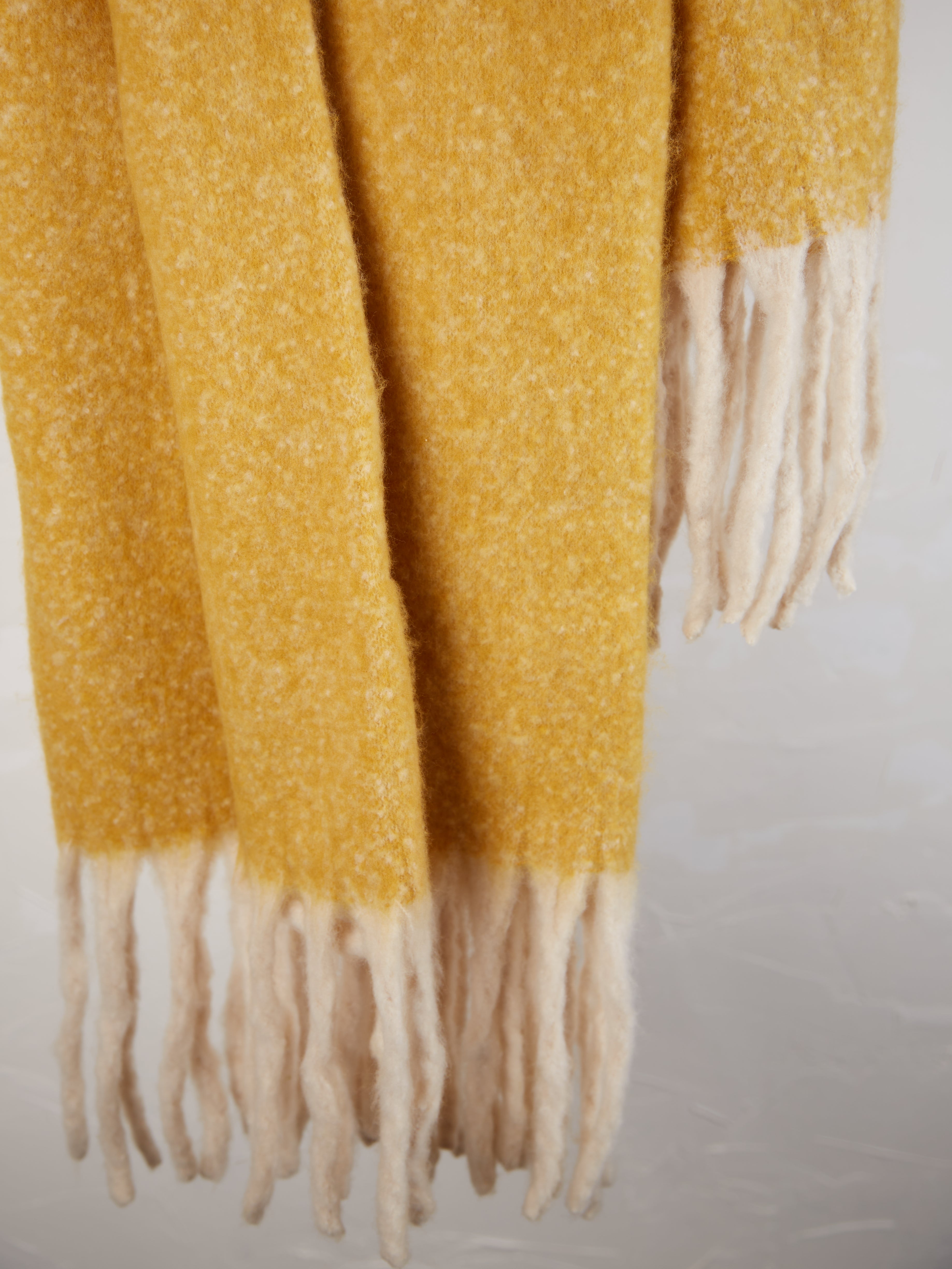 Isabel Recycled Fringed Stripe Throw -Mirabelle Yellow