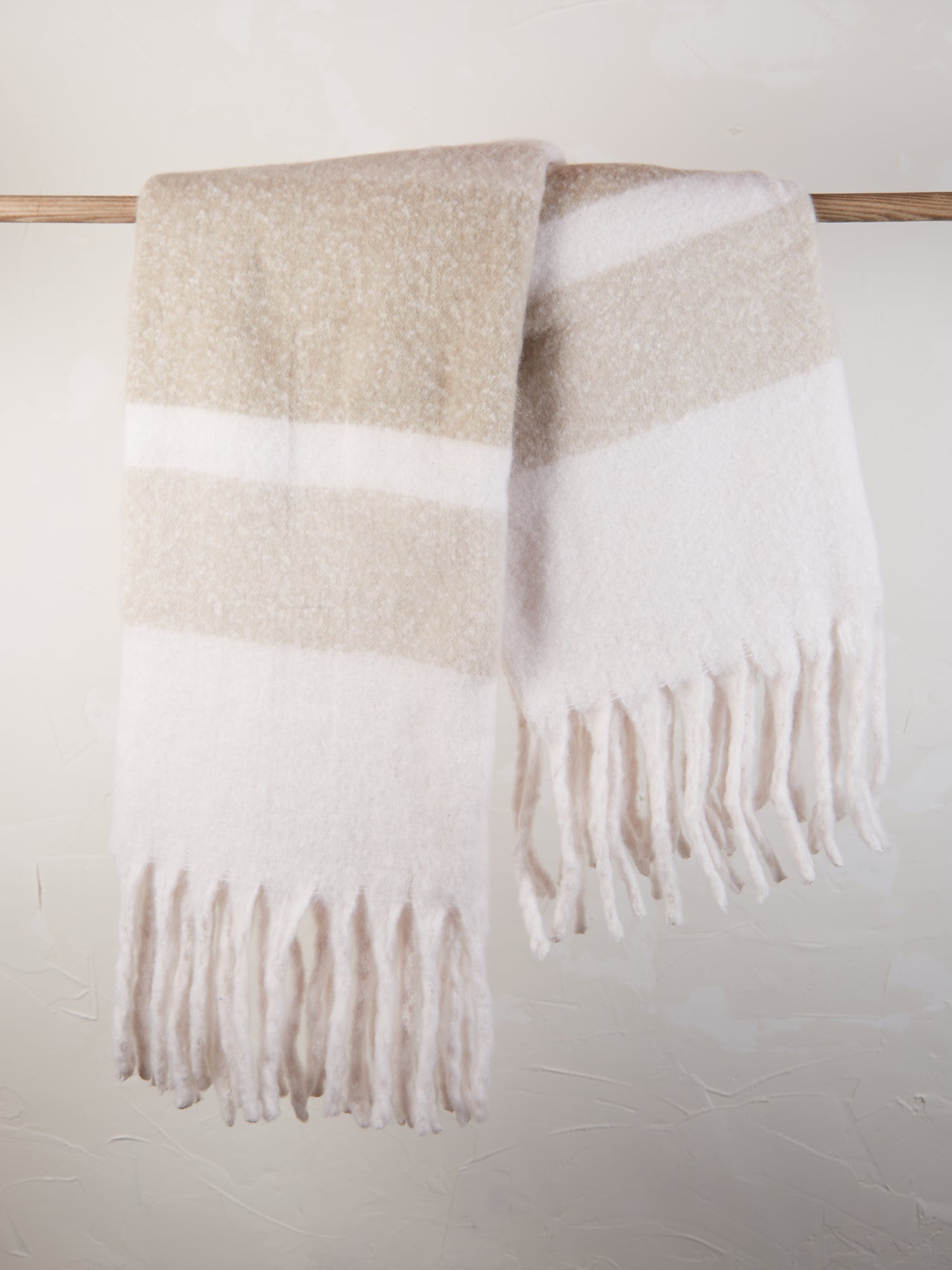 Isabel Recycled Striped Fringed Throw - Natural