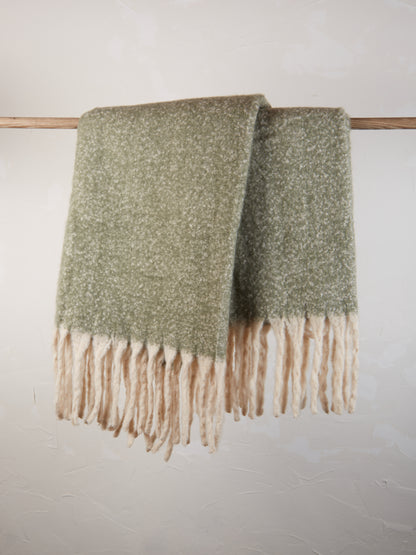 Isabel Recycled Fringed Throw - Vert De Gris