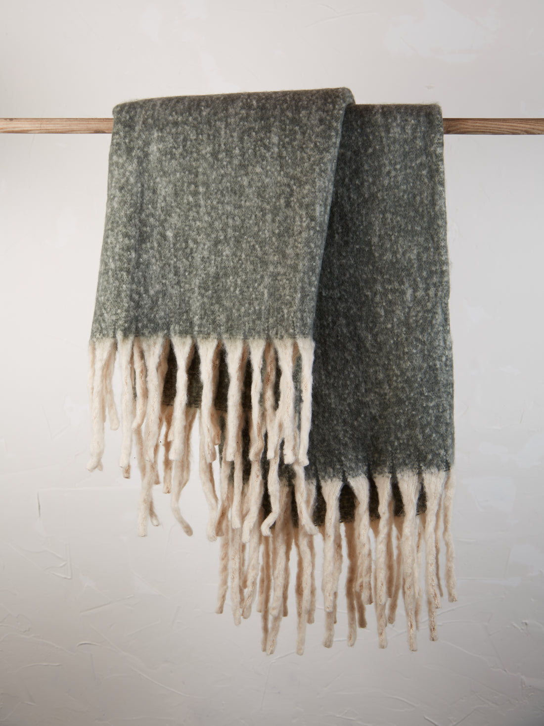 Isabel Recycled Fringed Stripe Throw - Olive