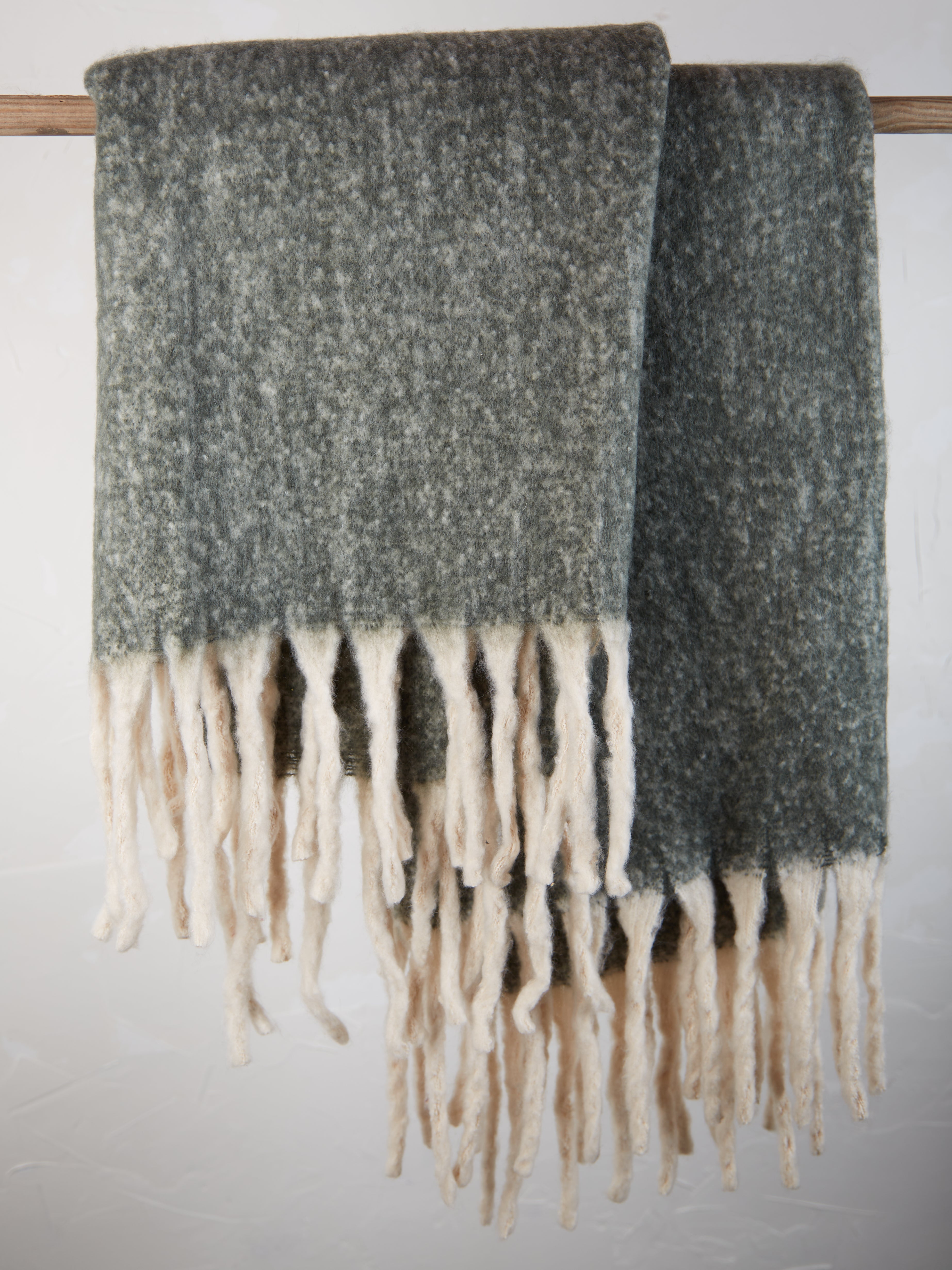 Isabel Recycled Fringed Stripe Throw - Olive