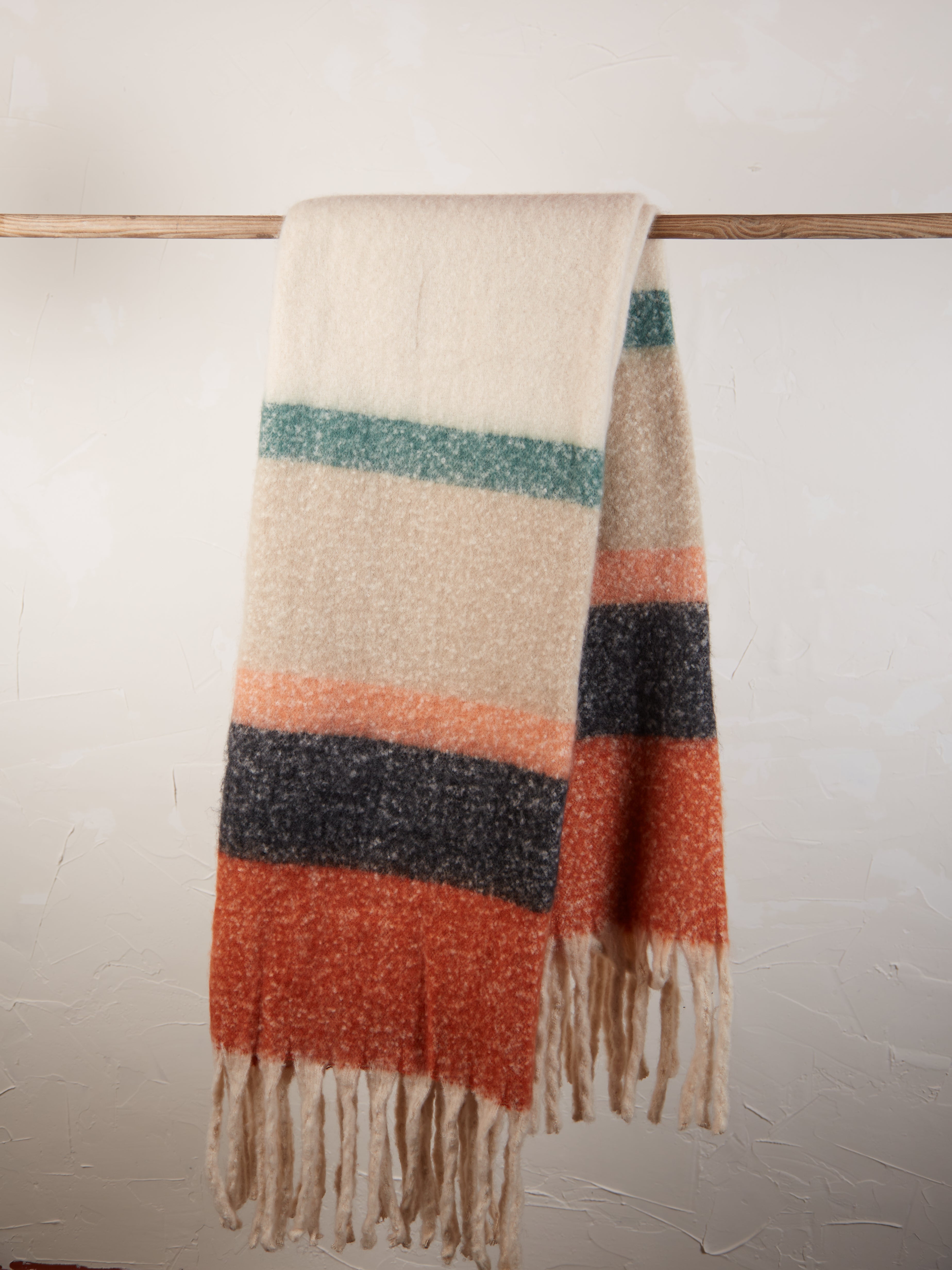 Isabel Recycled Fringed Stripe Throw - Chestnut