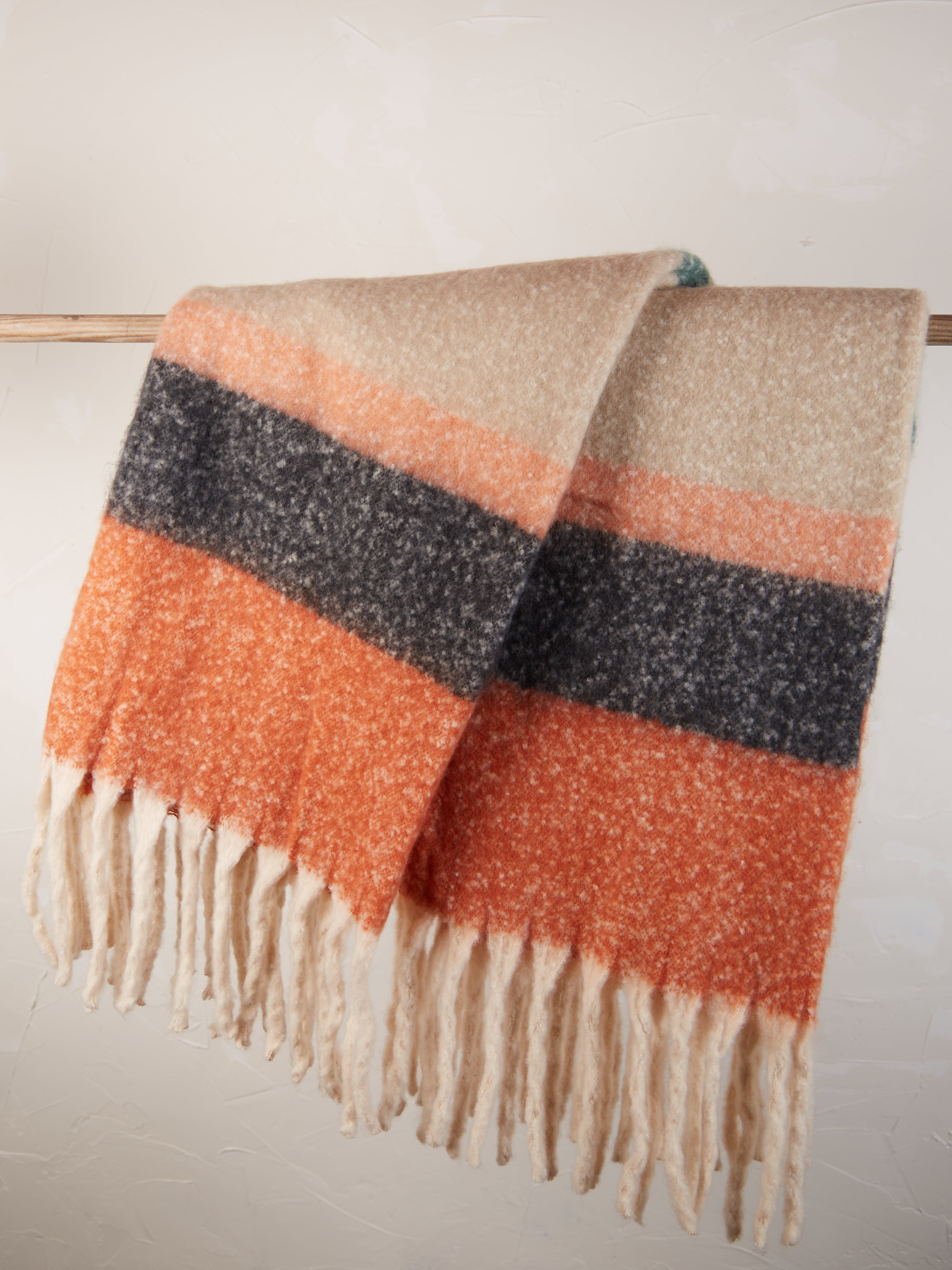 Isabel Recycled Fringed Stripe Throw - Chestnut