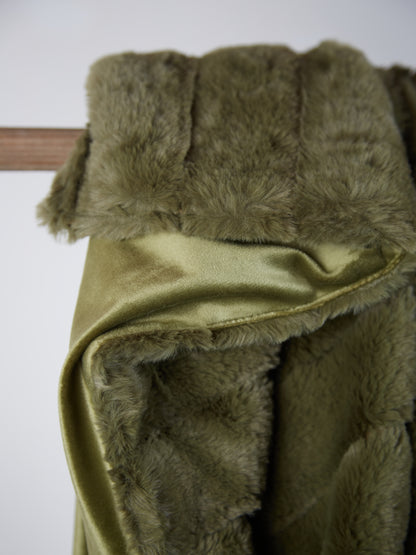 Olive Ribbed Faux Fur Throw