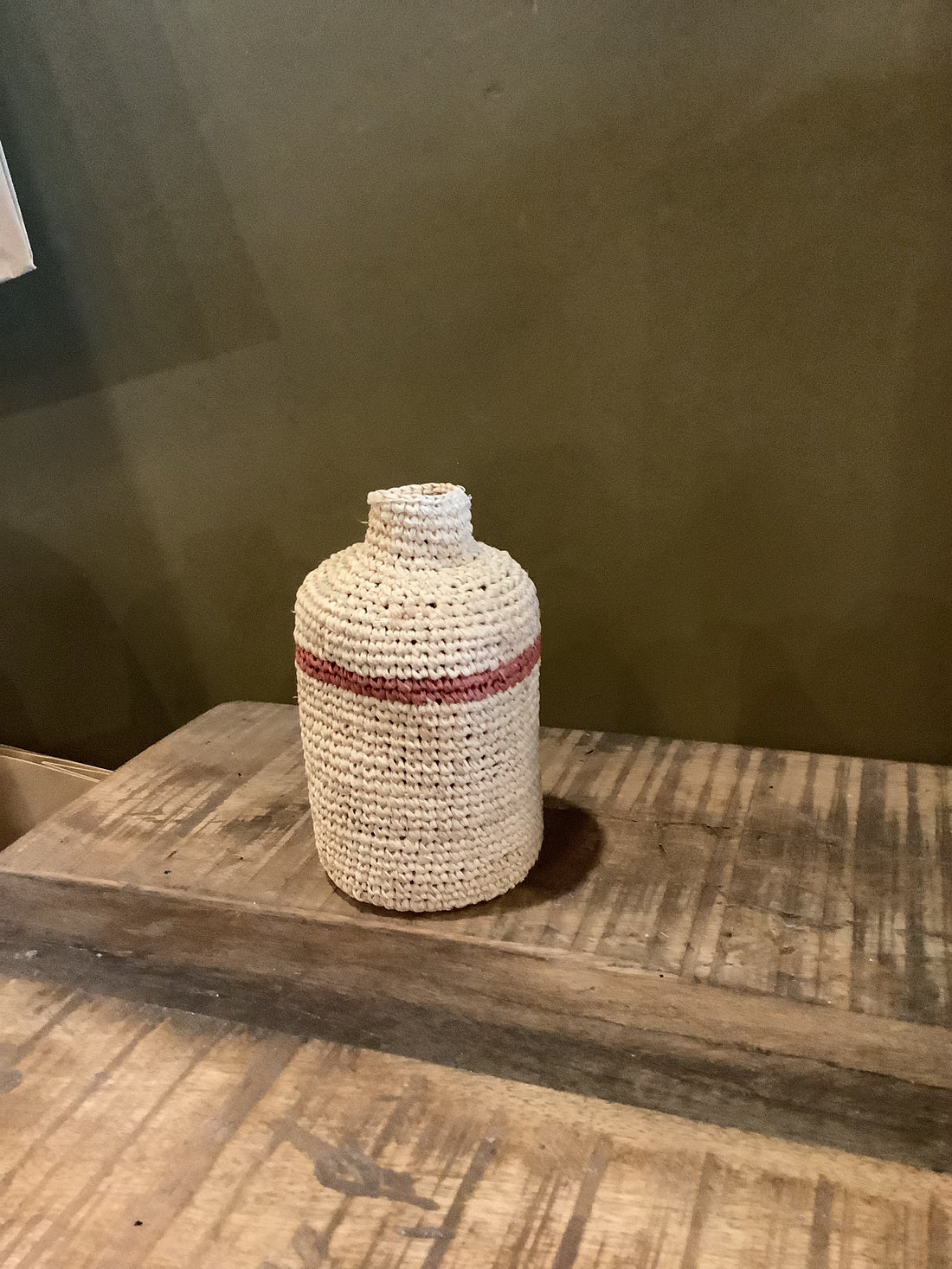 Small Woven Horizontal Striped Bud/Bottle Vase - Rust