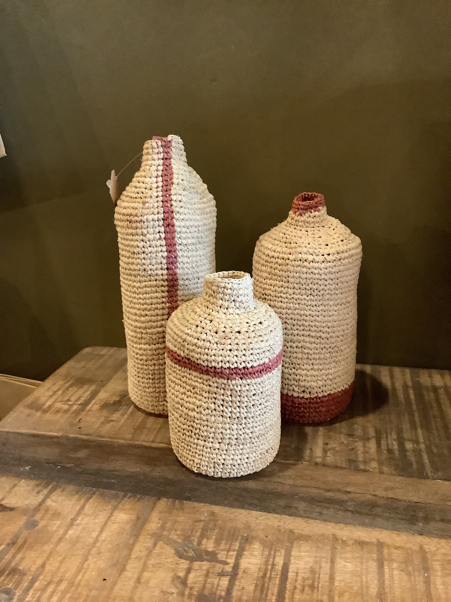 Small Woven Horizontal Striped Bud/Bottle Vase - Rust