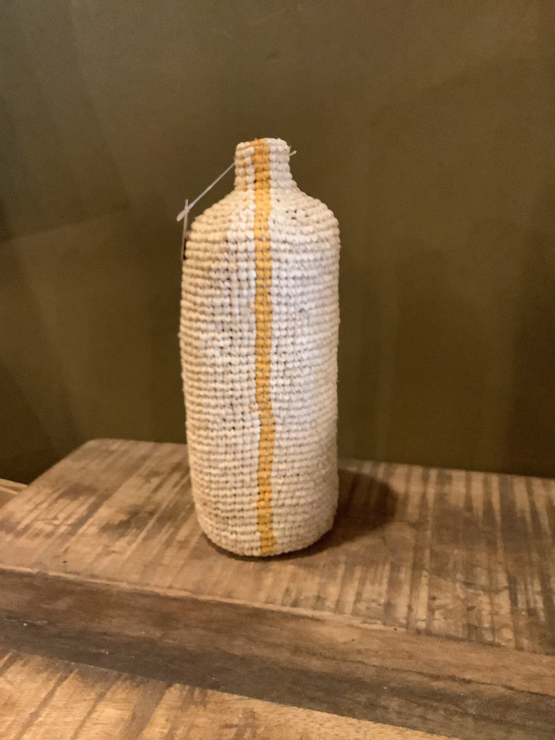 Tall Woven Vertical Striped Bud/Bottle Vase - Mustard