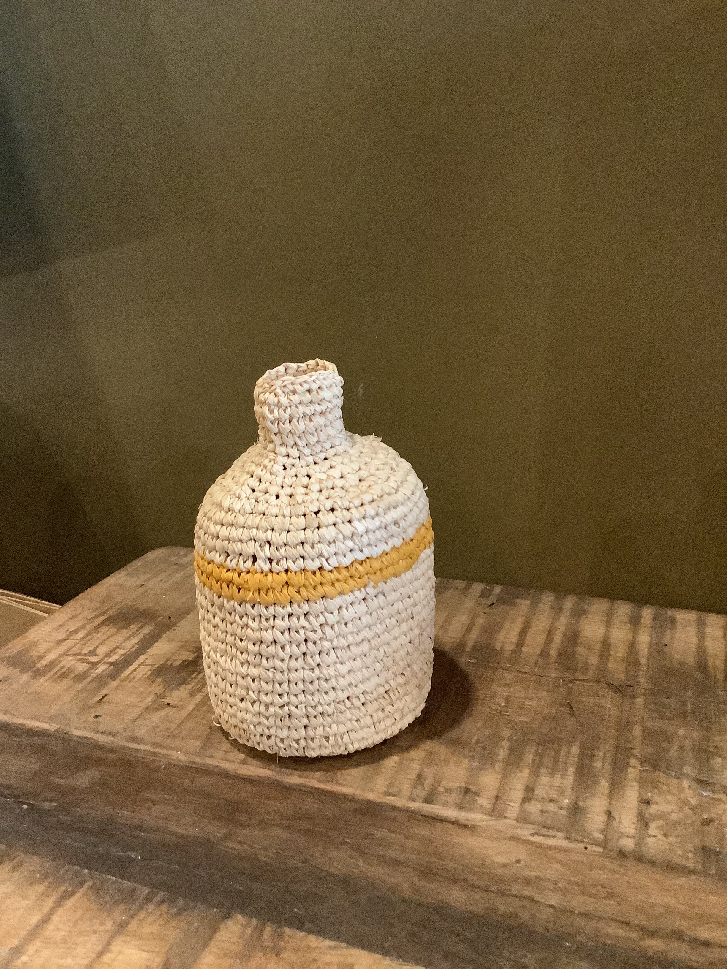 Small Woven Horizontal Striped Bud/Bottle Vase - Mustard