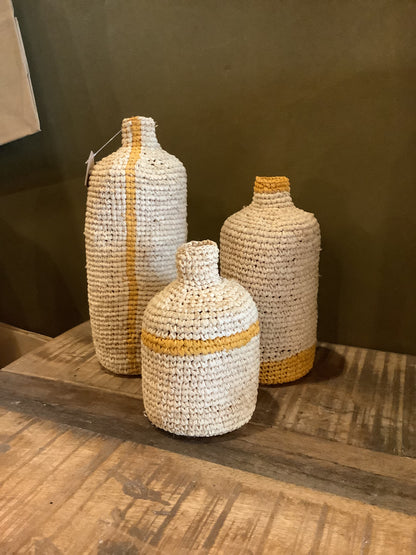 Tall Woven Vertical Striped Bud/Bottle Vase - Mustard