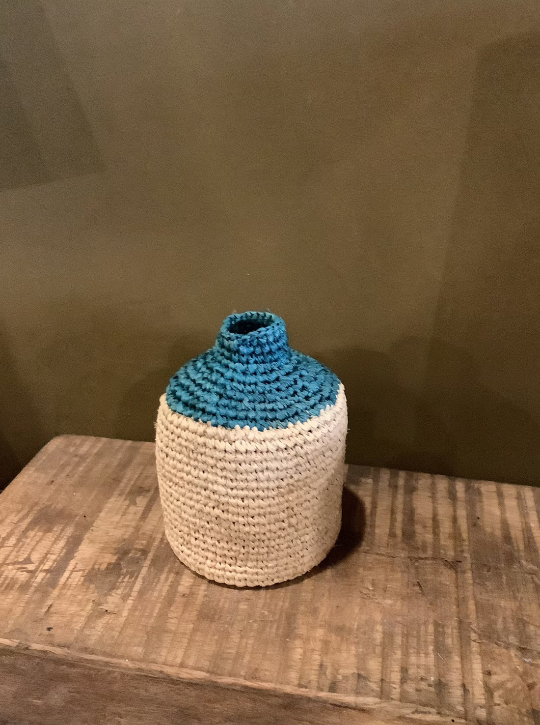 Small Woven Bud/Bottle Vase - Teal Top