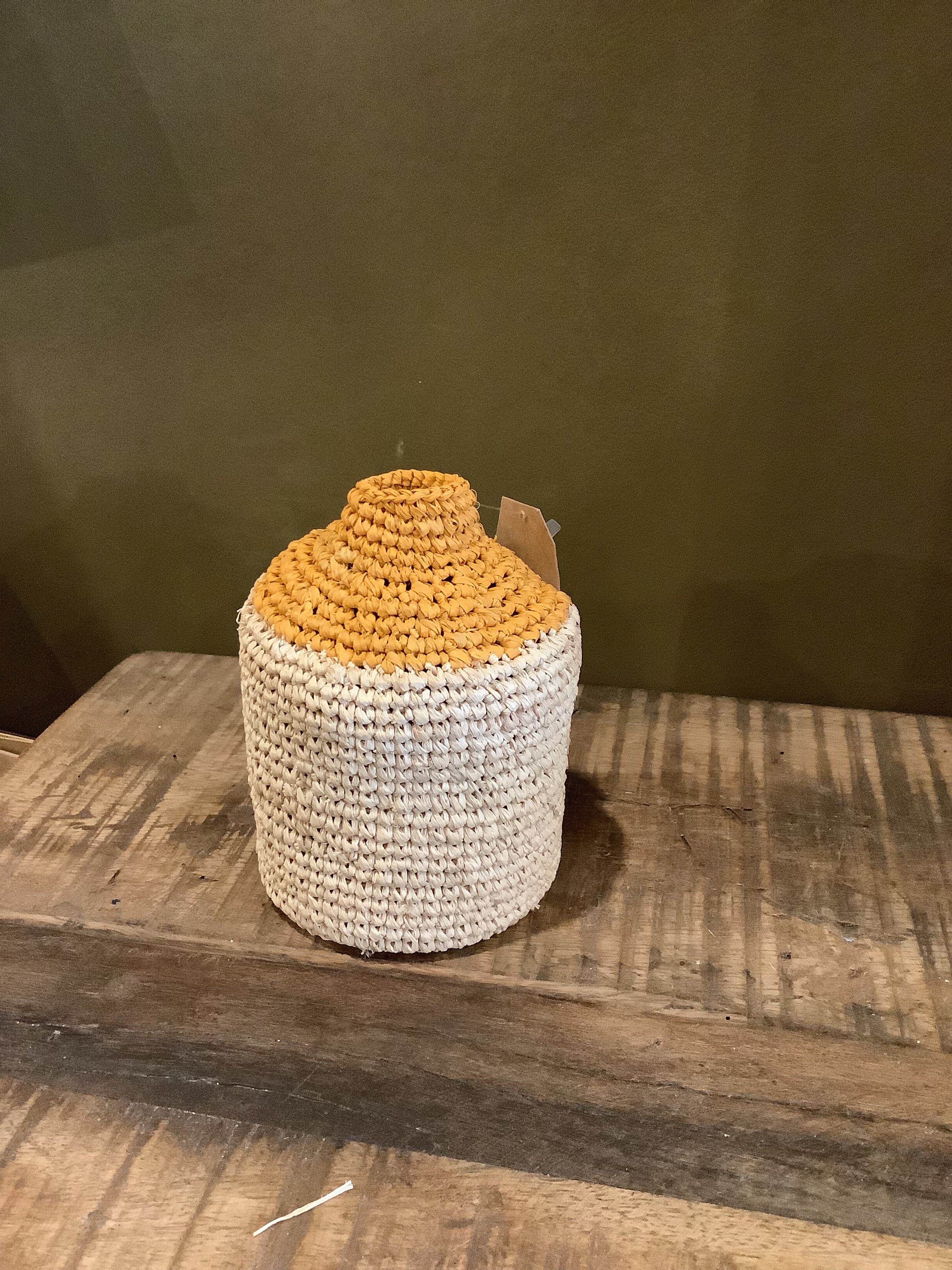 Small Woven Bud/Bottle Vase - Mustard Top