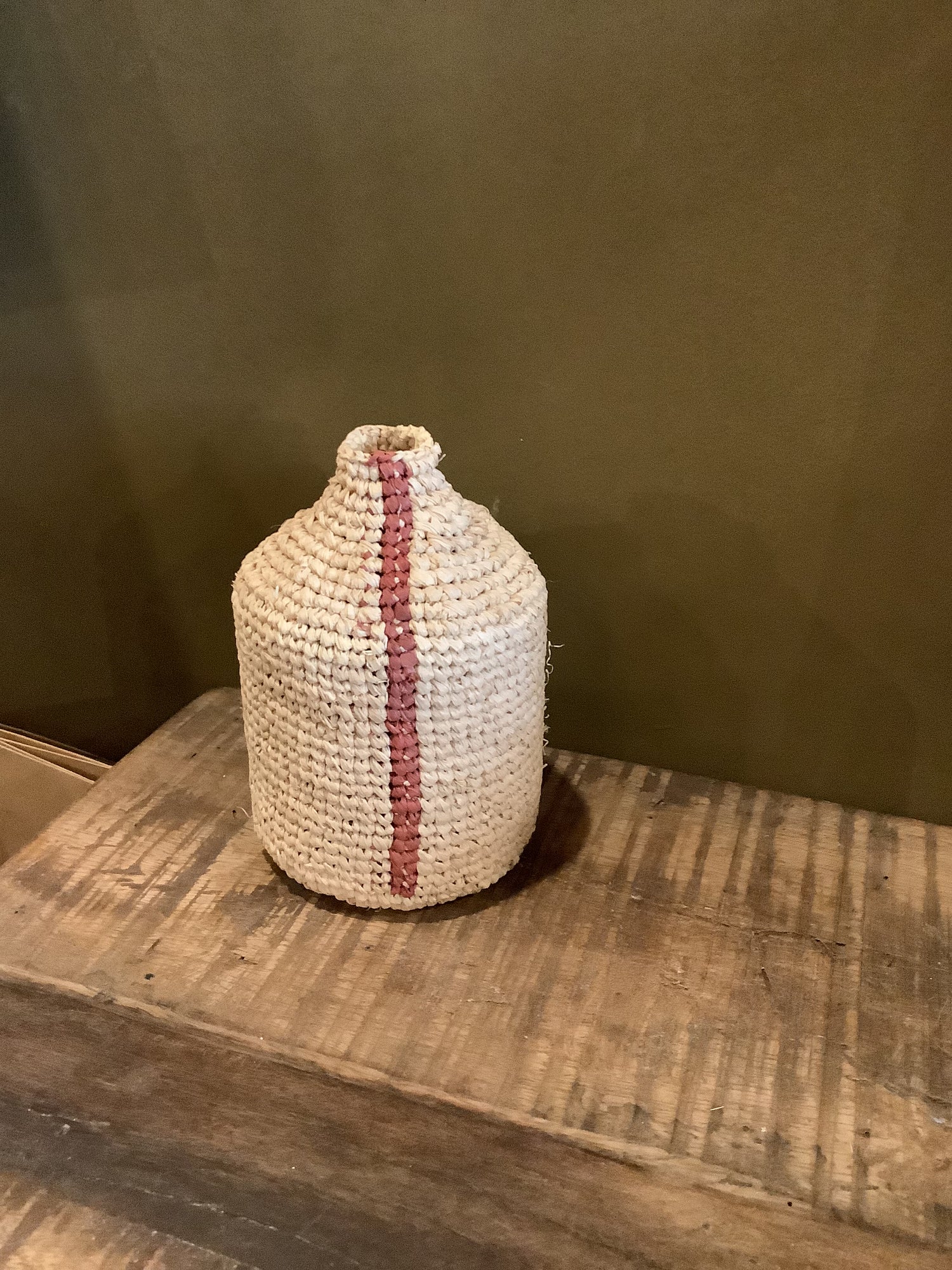 Small Woven Vertical Striped Bud/Bottle Vase - Rust