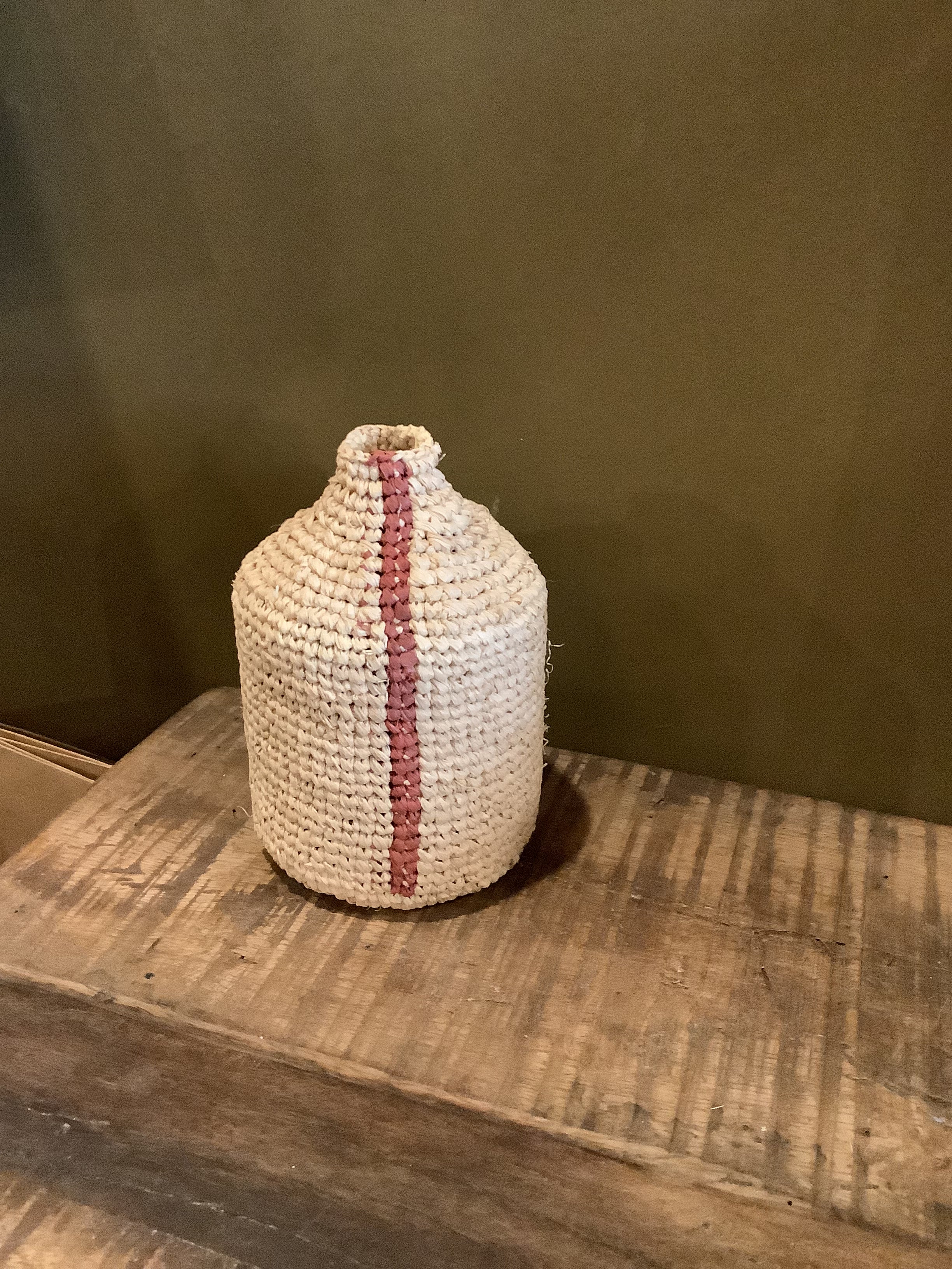 Small Woven Vertical Striped Bud/Bottle Vase - Rust