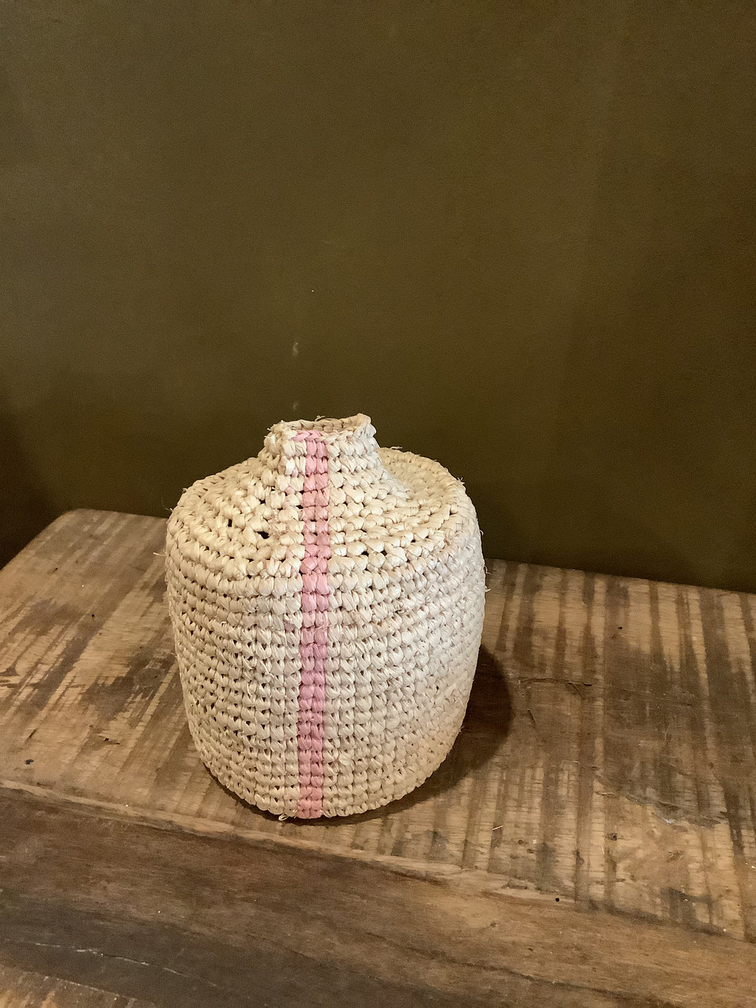 Small Woven Vertical Striped Bud/Bottle Vase - Pink