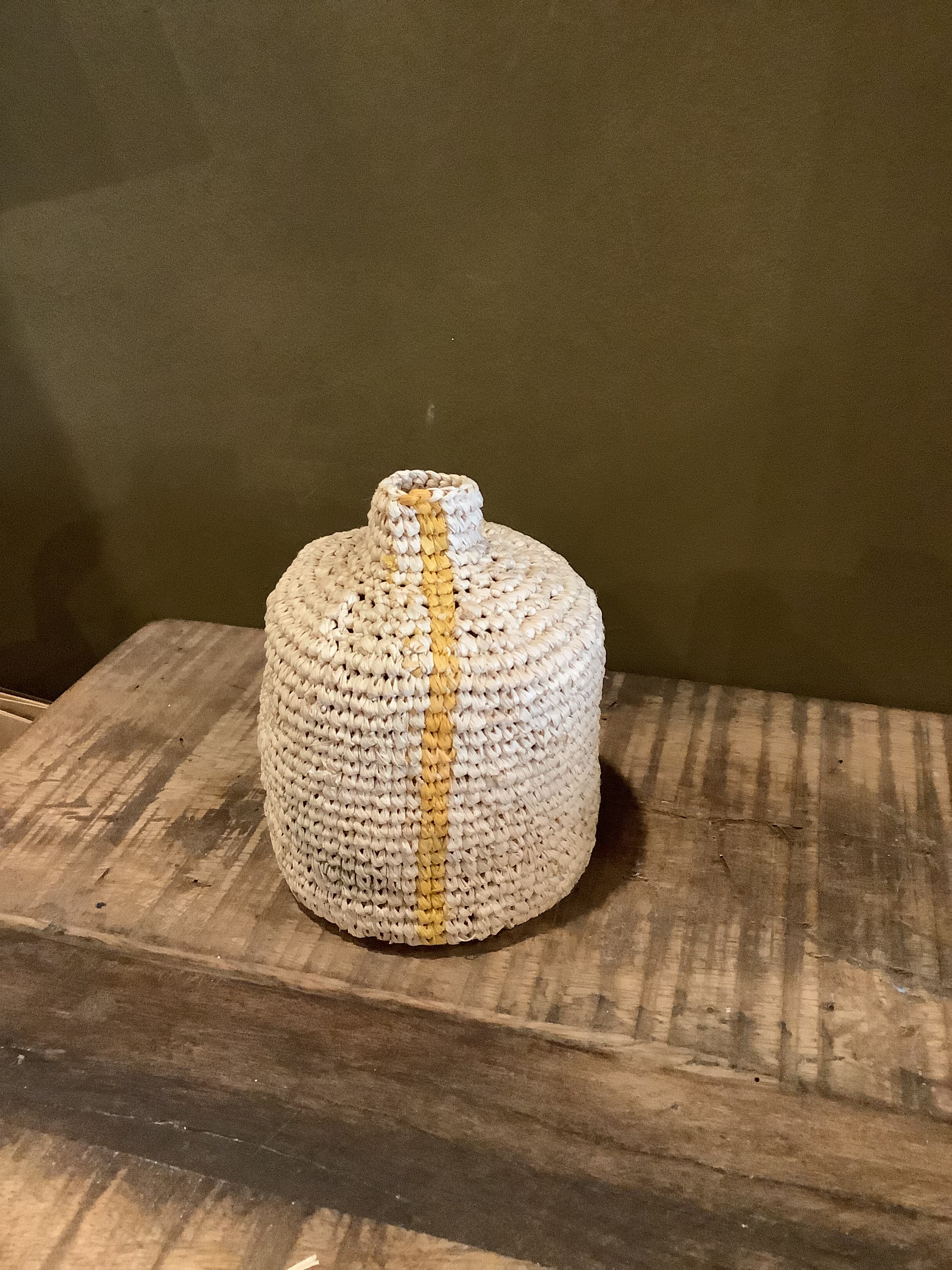 Small Woven Vertical Striped Bud/Bottle Vase - Natural &amp; Mustard