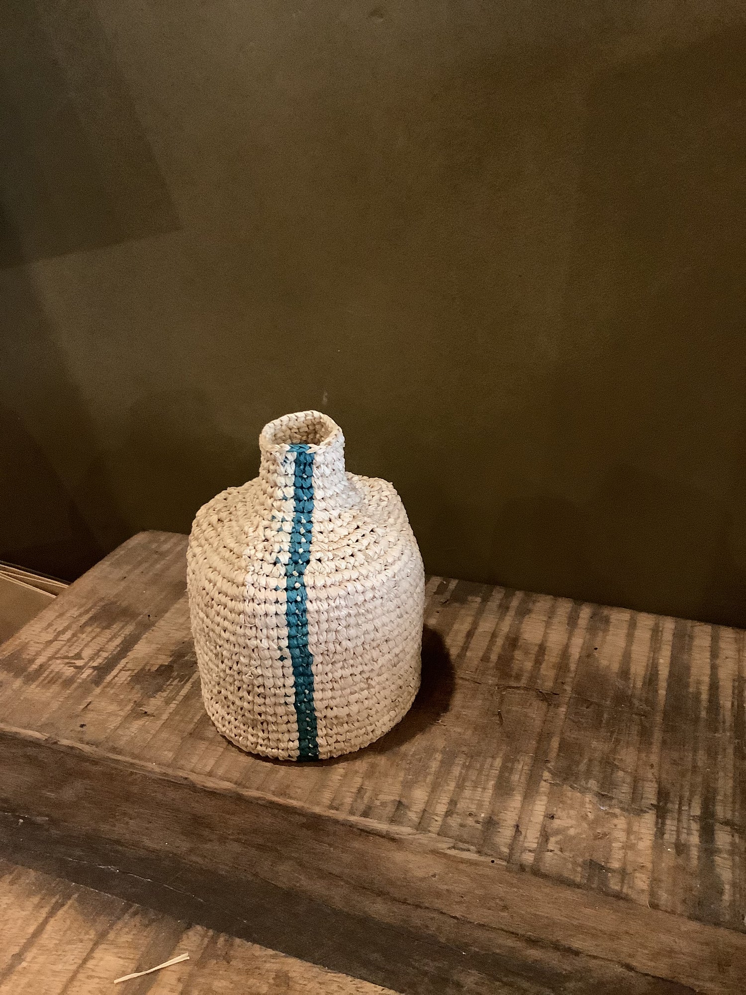 Small Woven Vertical Striped Bud/Bottle Vase - Teal