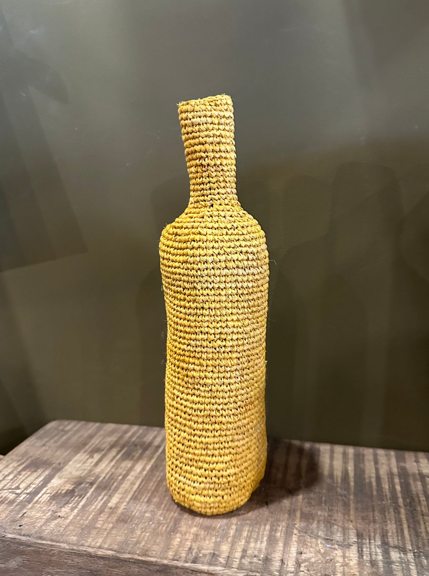 Woven Wine Bottle Cover/Vase - Mustard