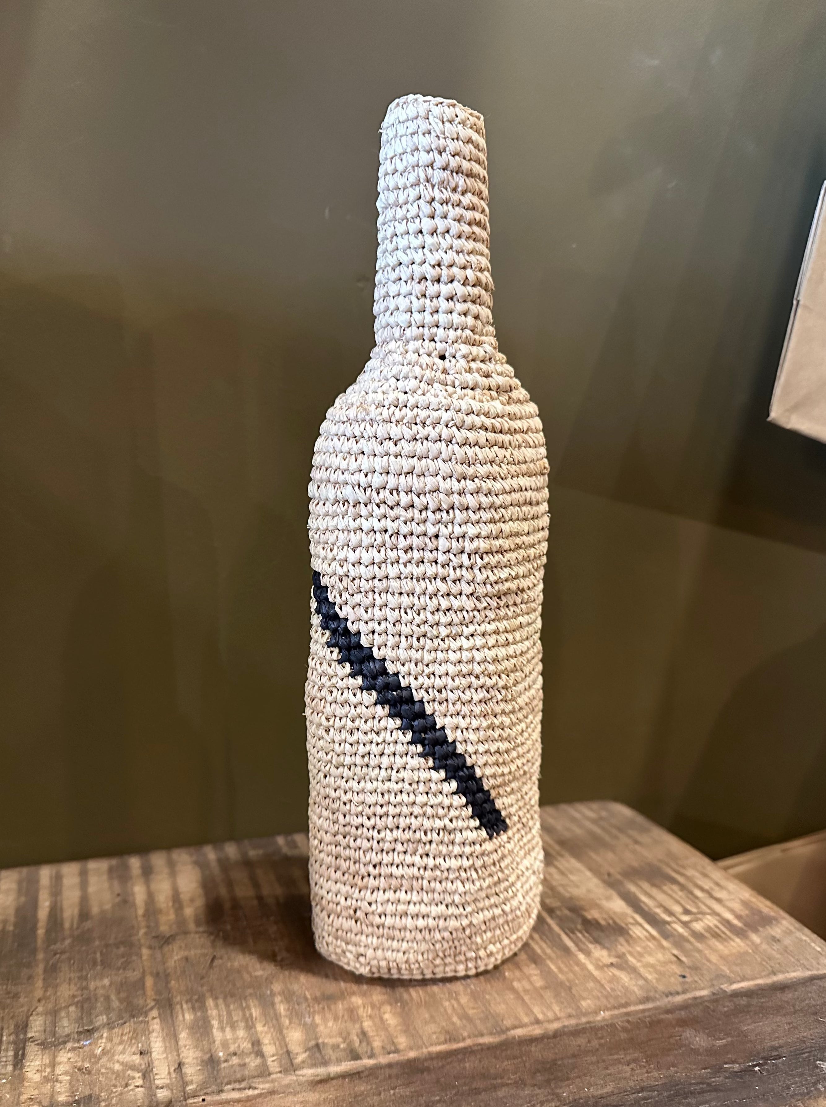 Striped Woven Wine Bottle Cover/Vase - Natural &amp; Black