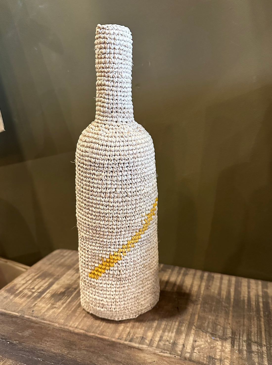 Striped Woven Wine Bottle Cover/Vase - Natural &amp; Mustard