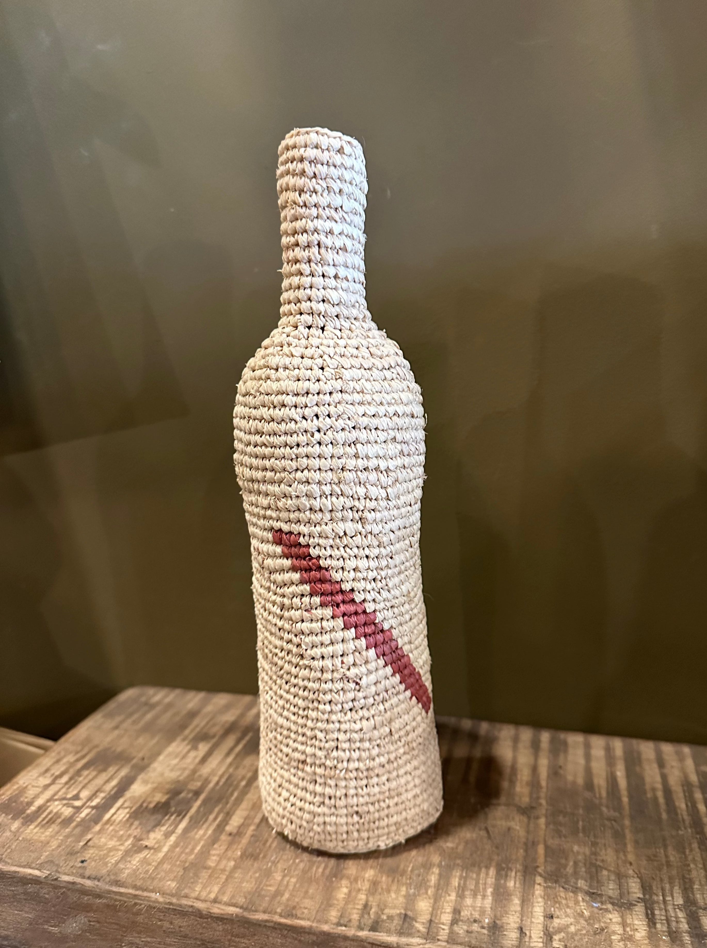 Striped Woven Wine Bottle Cover/Vase - Natural &amp; Rust