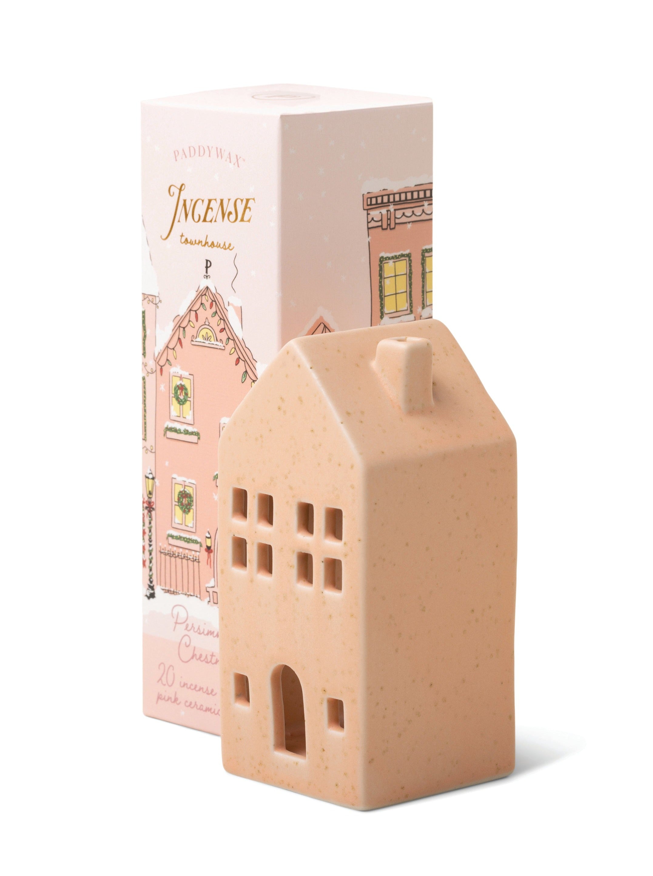 Ceramic Village Incense Holder - Pink Townhouse - Persimmon Chestnut